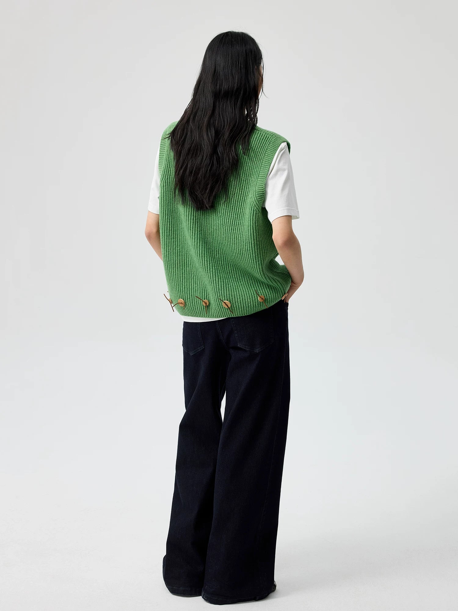 Embroidered Ribbed Button Knit Vest