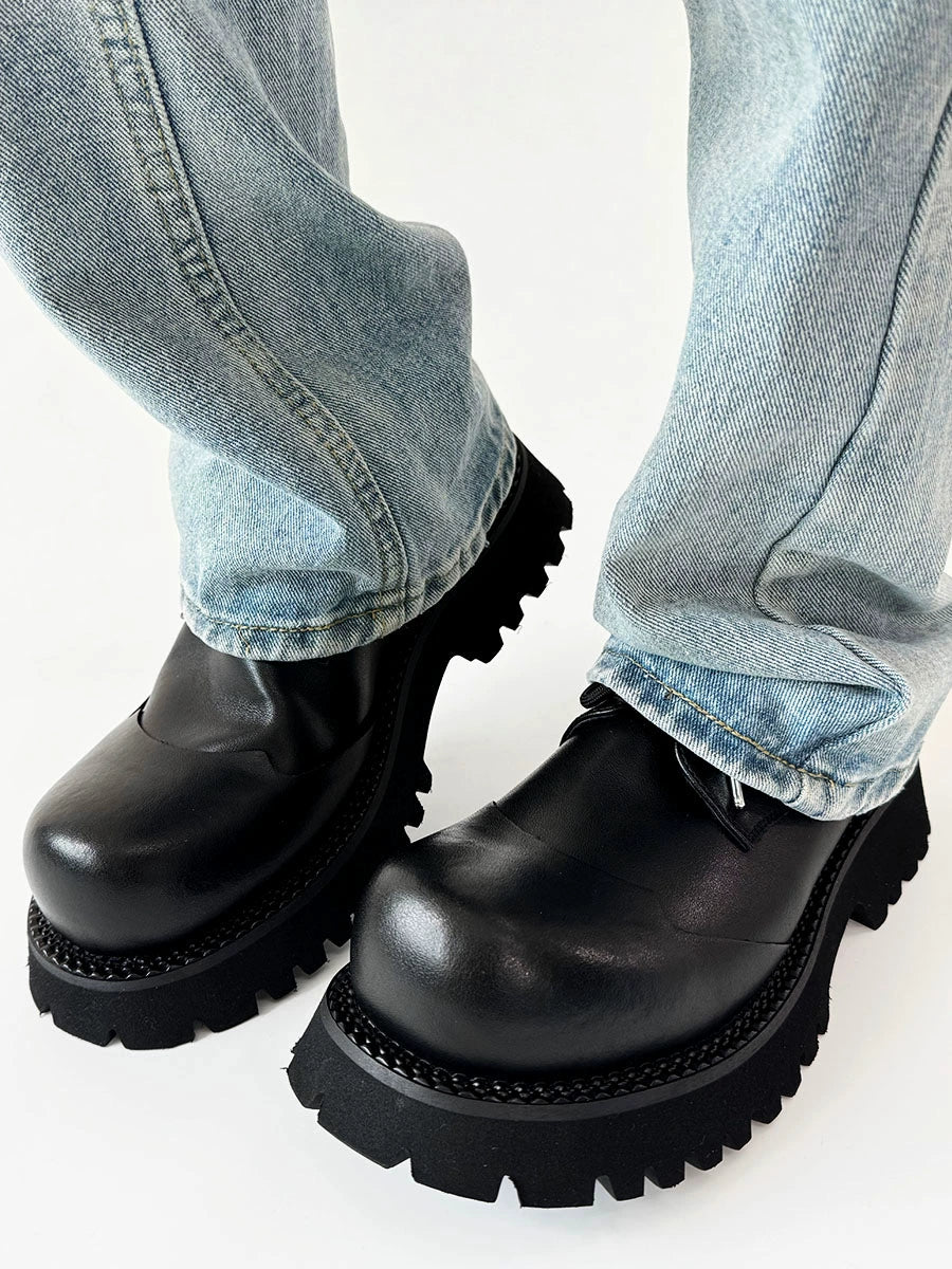 Chunky Black Platform Derby Shoes with Rounded Toe