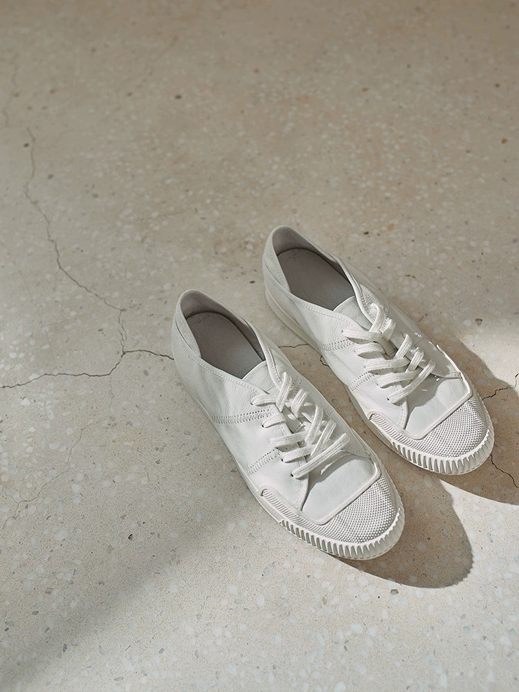 White Low-Top Lace-Up Sneakers