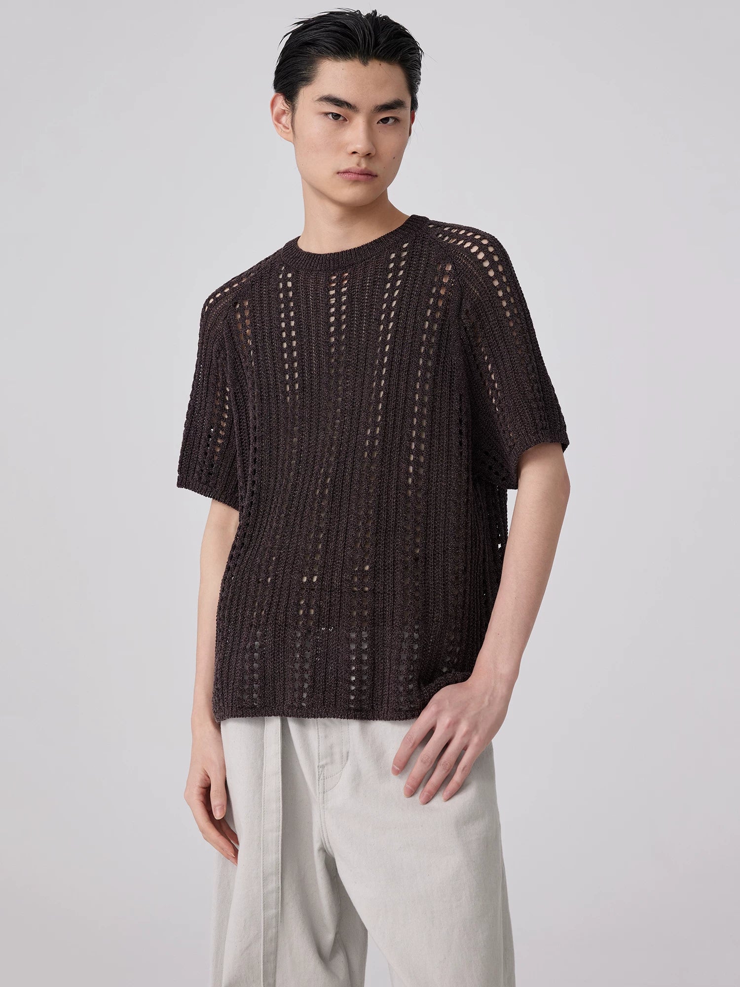 Open-Knit Short-Sleeve T-Shirt