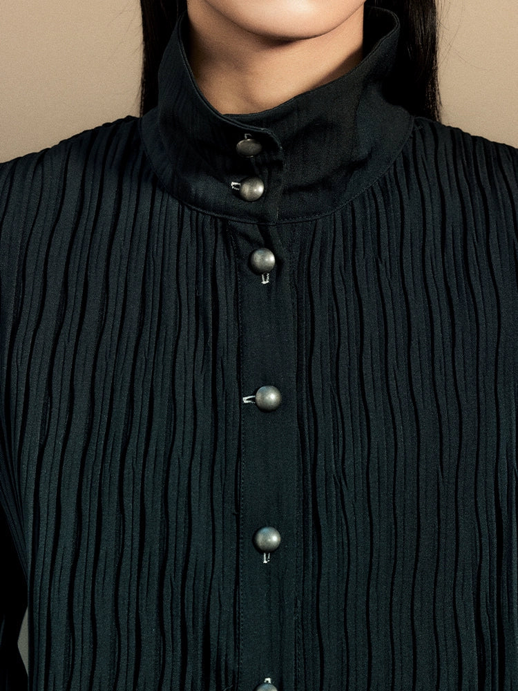 Pleated High Neck Shirt