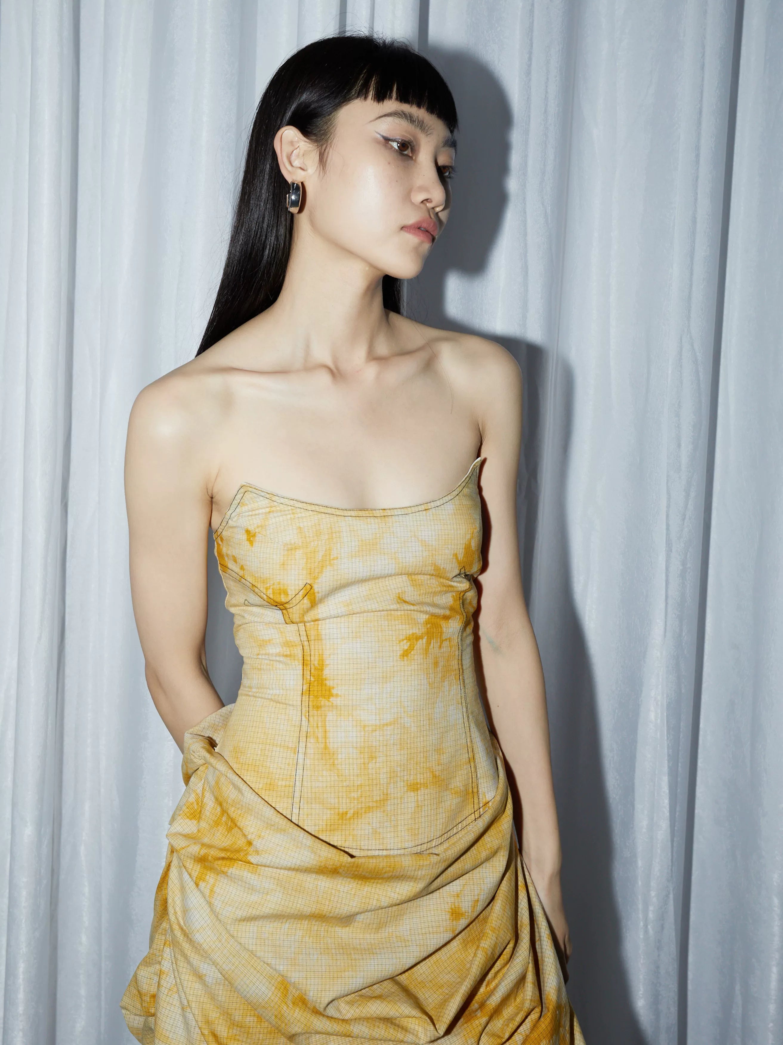 Marigold Ruched Strapless Midi Dress