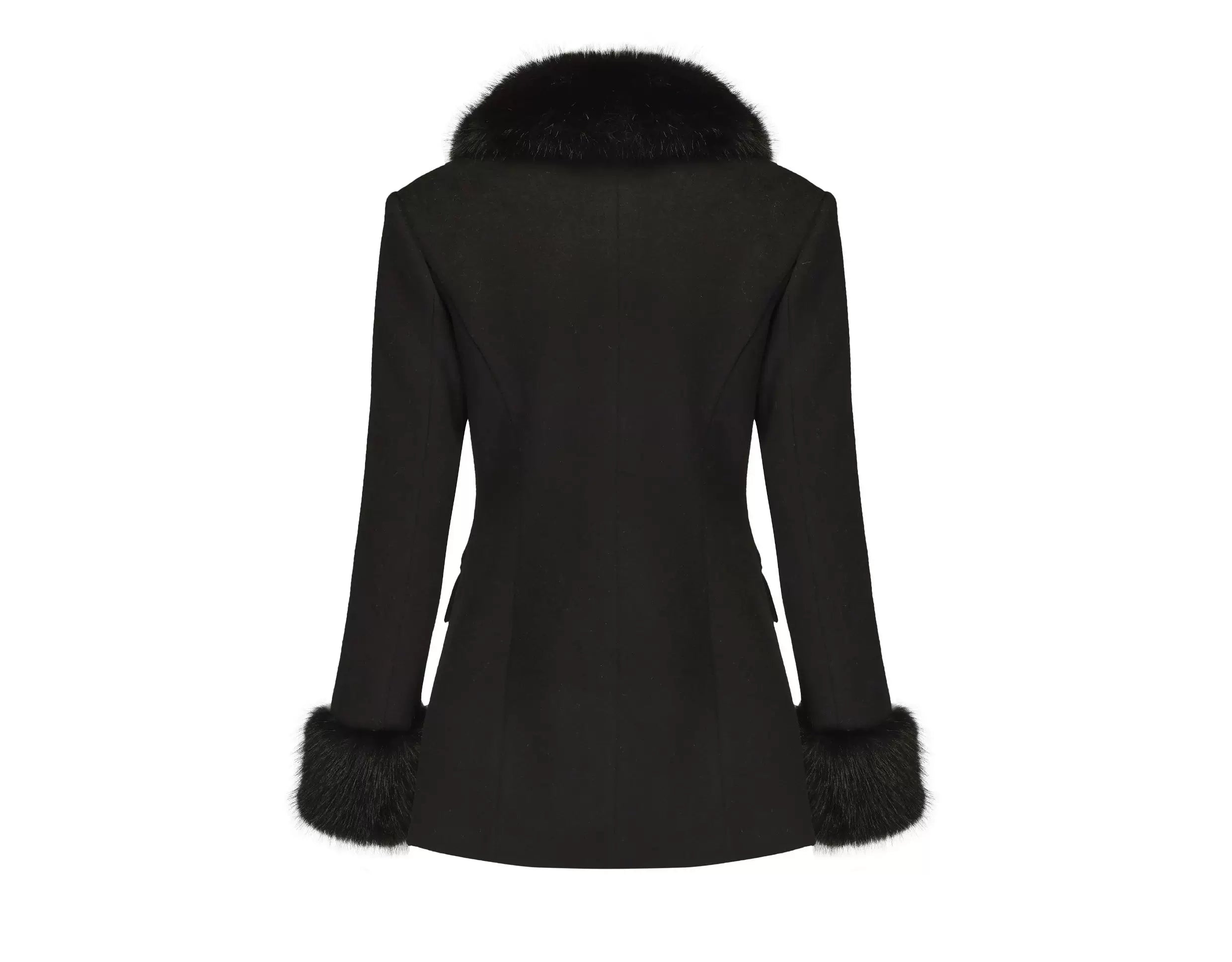 Midnight Heiress Faux Fur Trim Coat