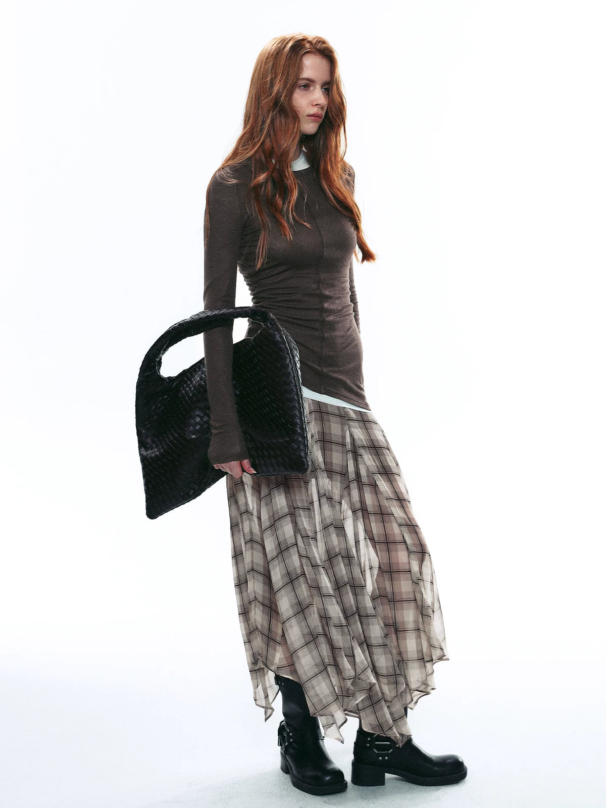 Handkerchief Hem Plaid Chiffon Skirt