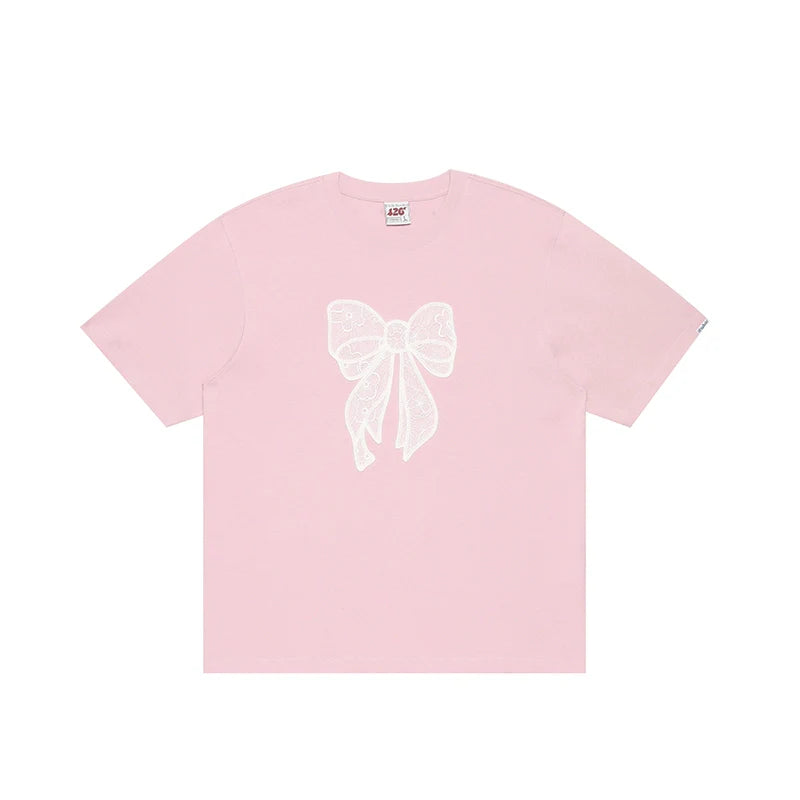 T-Shirt with Lace Bow Detail - chiclara