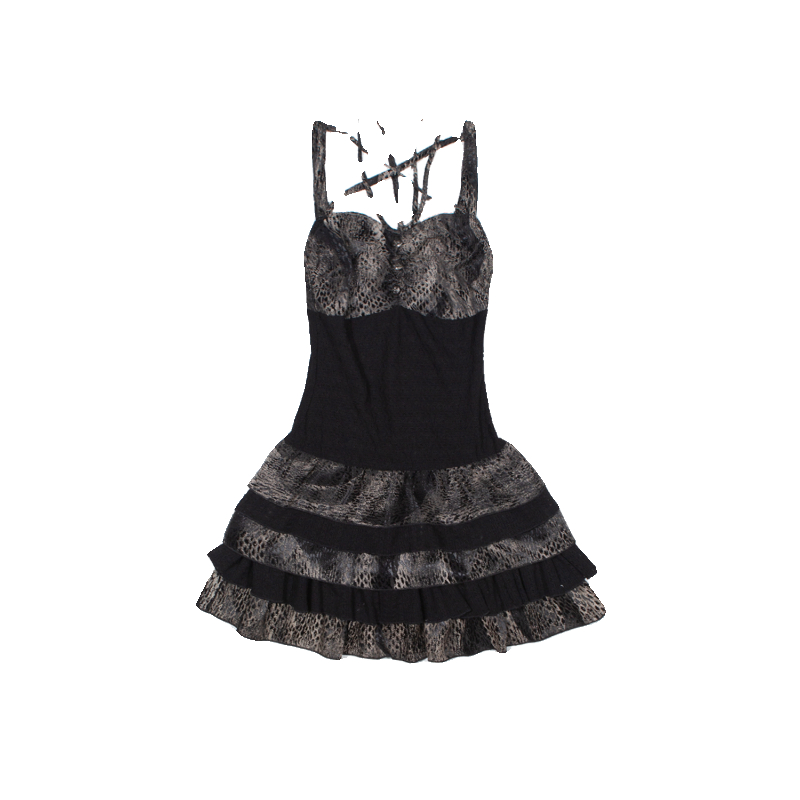 ARIADNAw Gothic Layered Mini Dress - Black and Gray Snake Print (Women's)