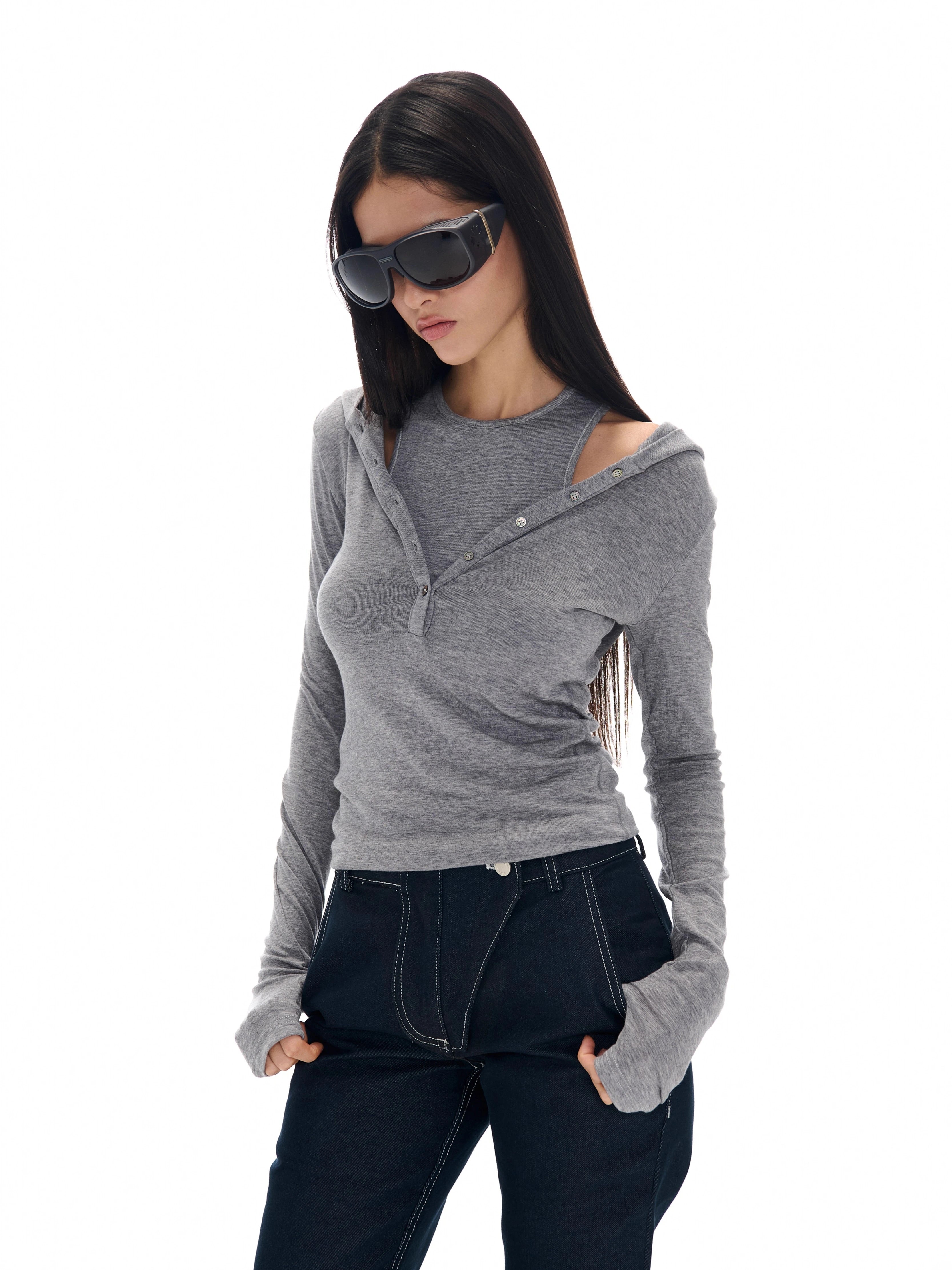 Wool Knit Sweater With Hood Long Sleeve