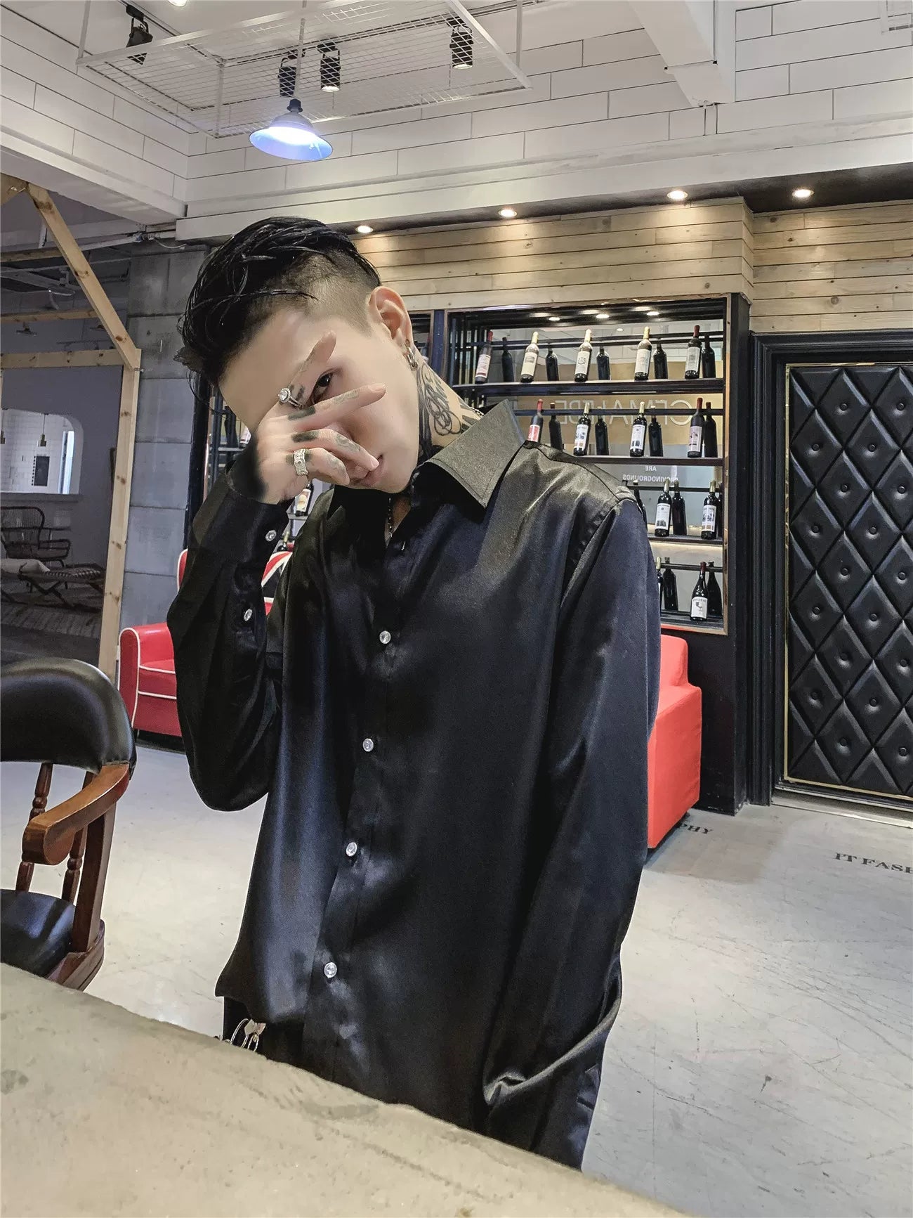 Noir Luxe Liquid Satin Button‑Up Shirt