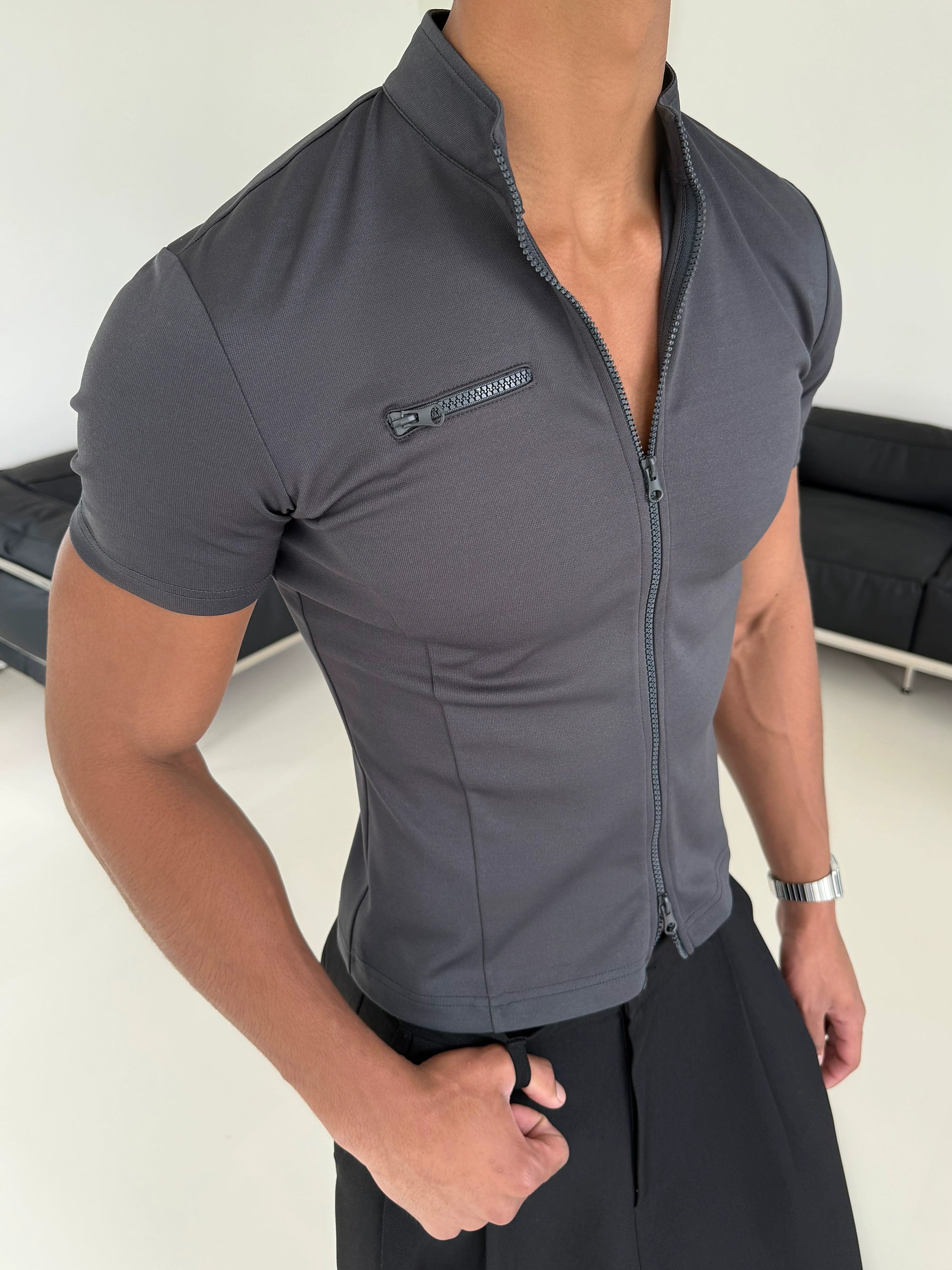 Slim Fit Zipper Polo Shirt