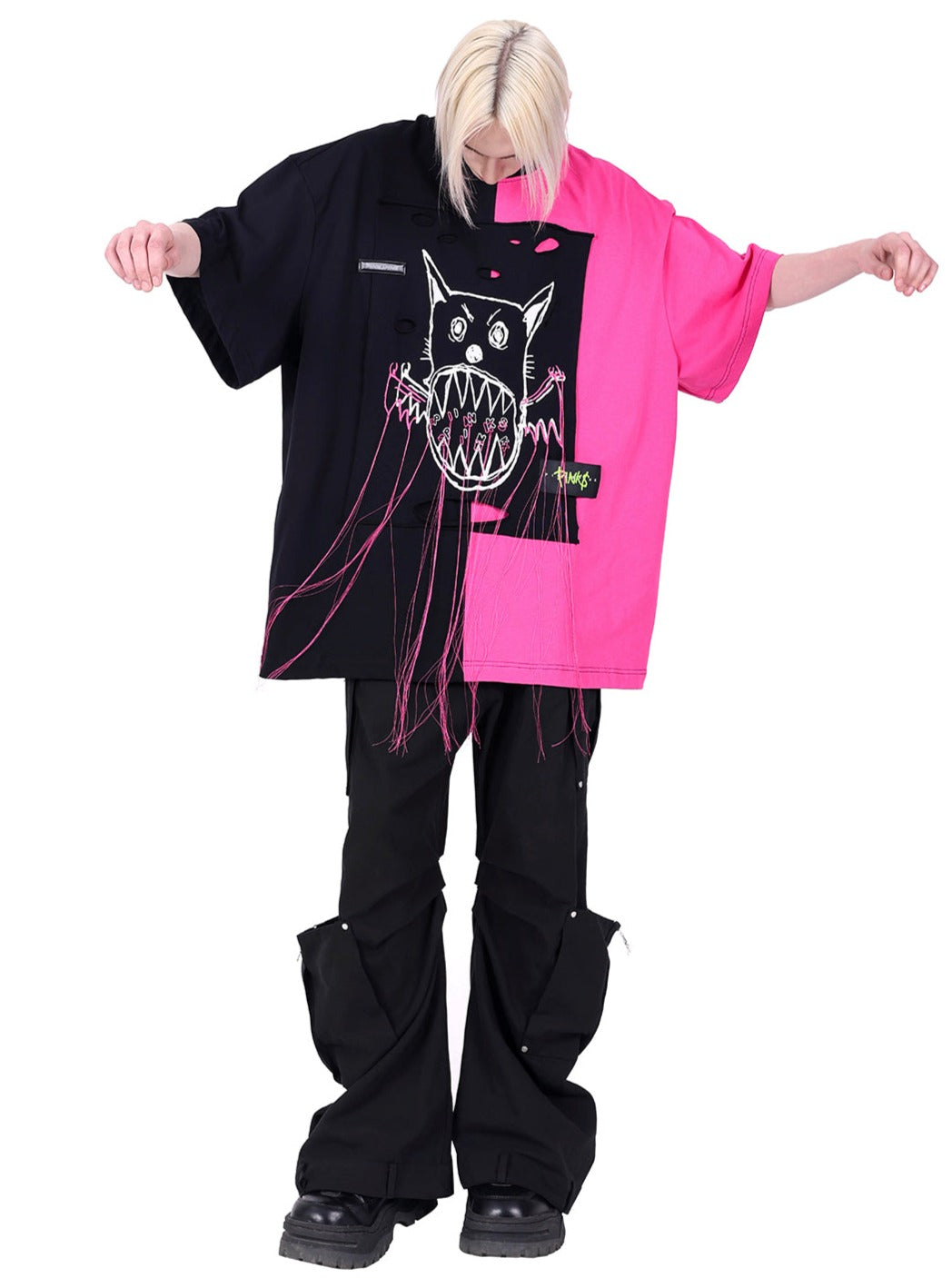 PINKSPINK Two-Tone Graphic Oversized T-Shirt - Black/Pink