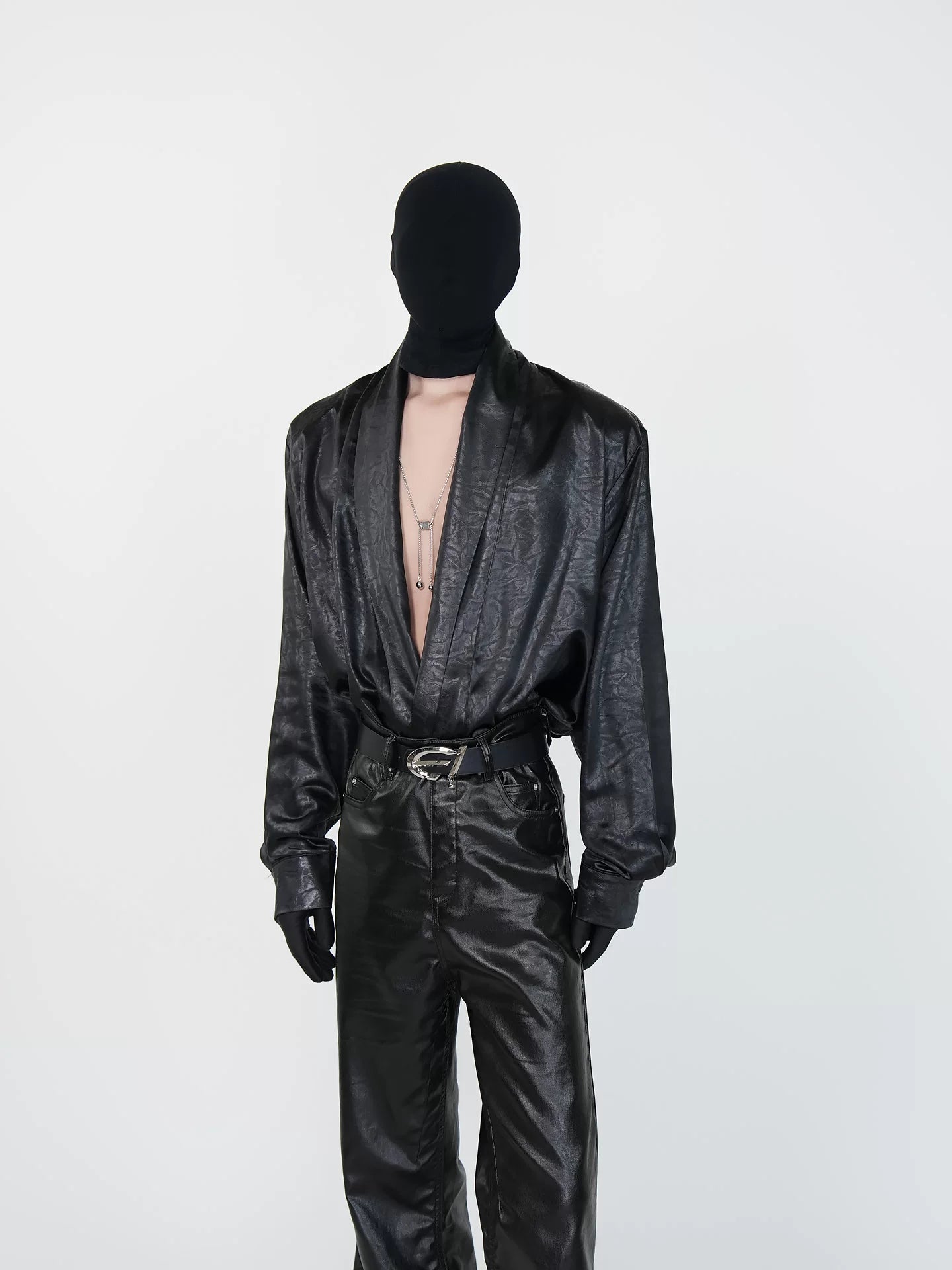 Obsidian Drape Faux‑Leather Shirt