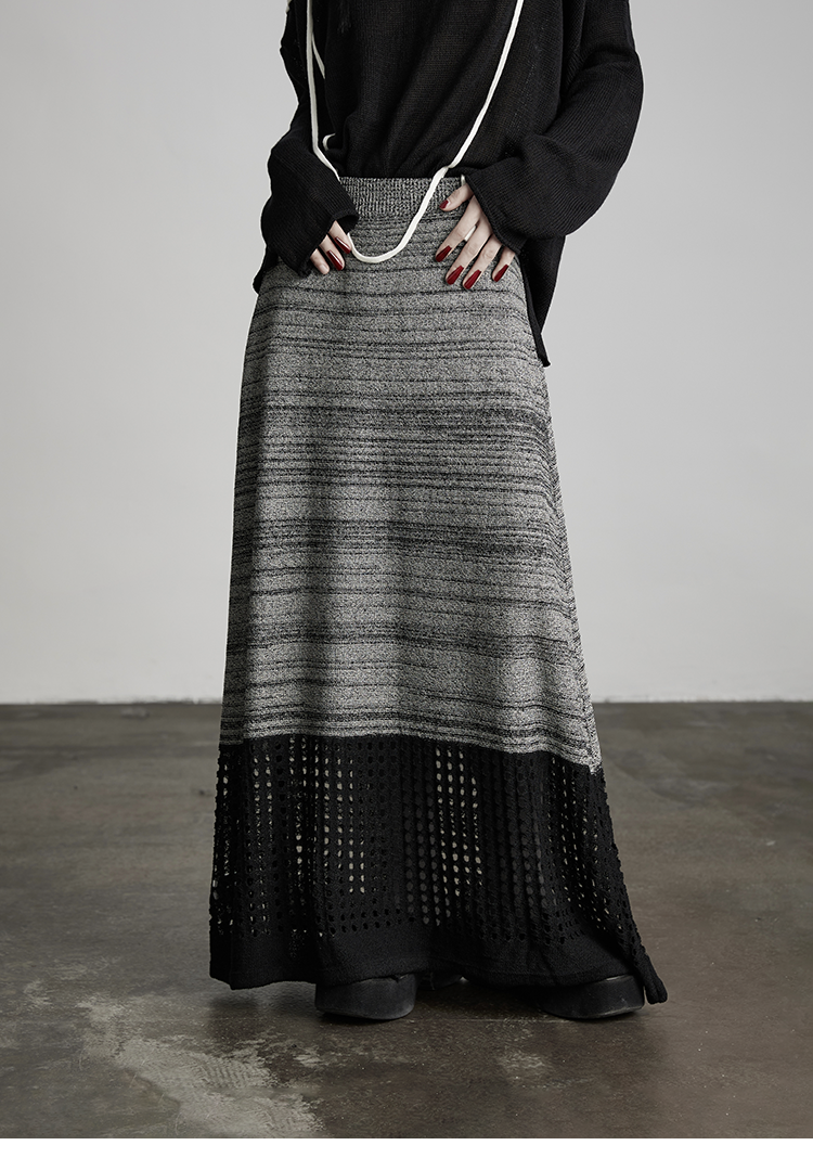 Irregular Color Block Dark Long Skirt