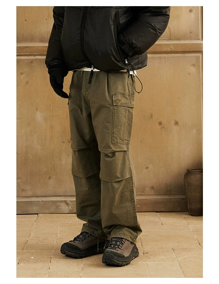 Military Green Straight Cargo Pants