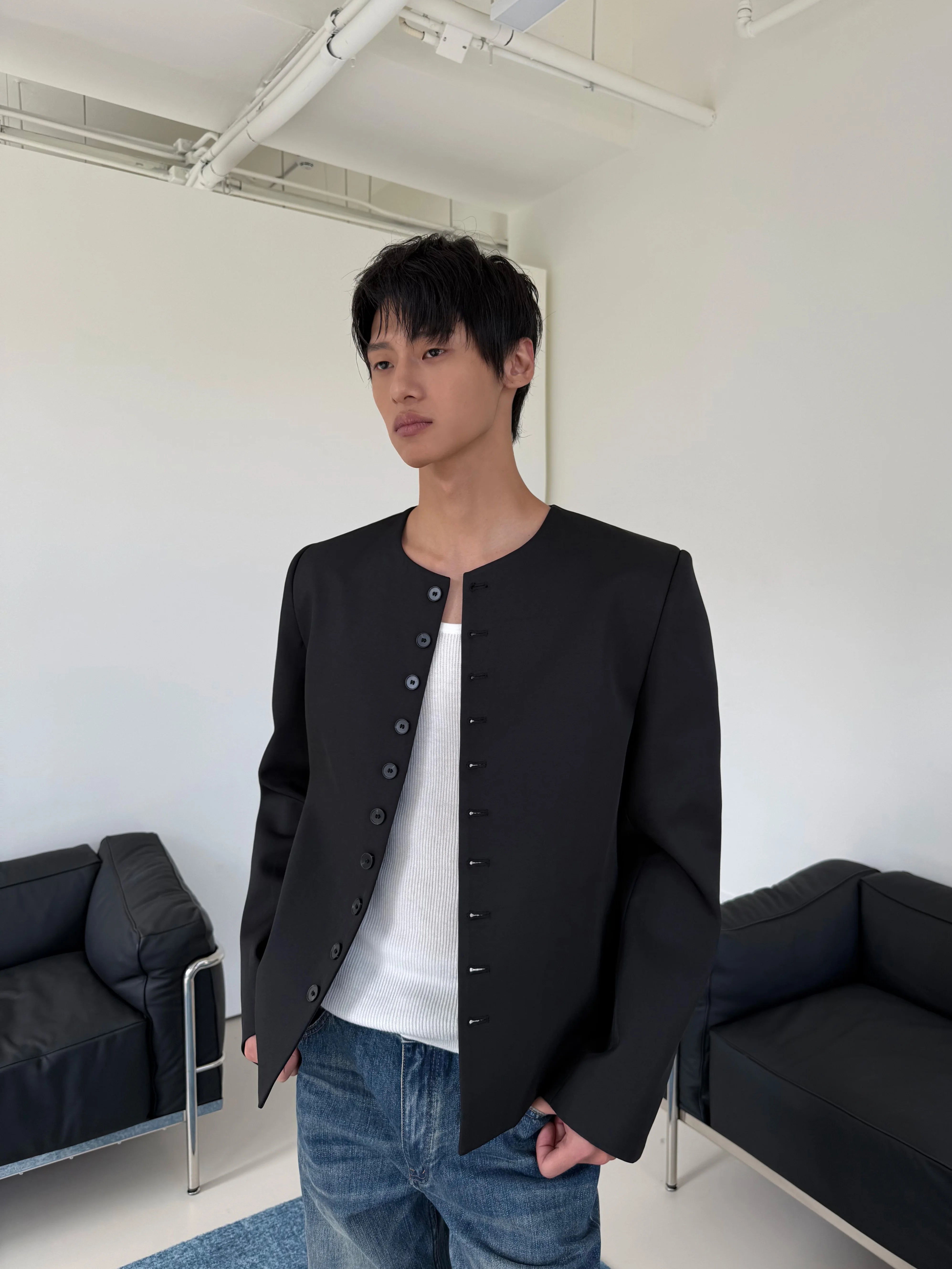Noir Column Structured Button Blazer