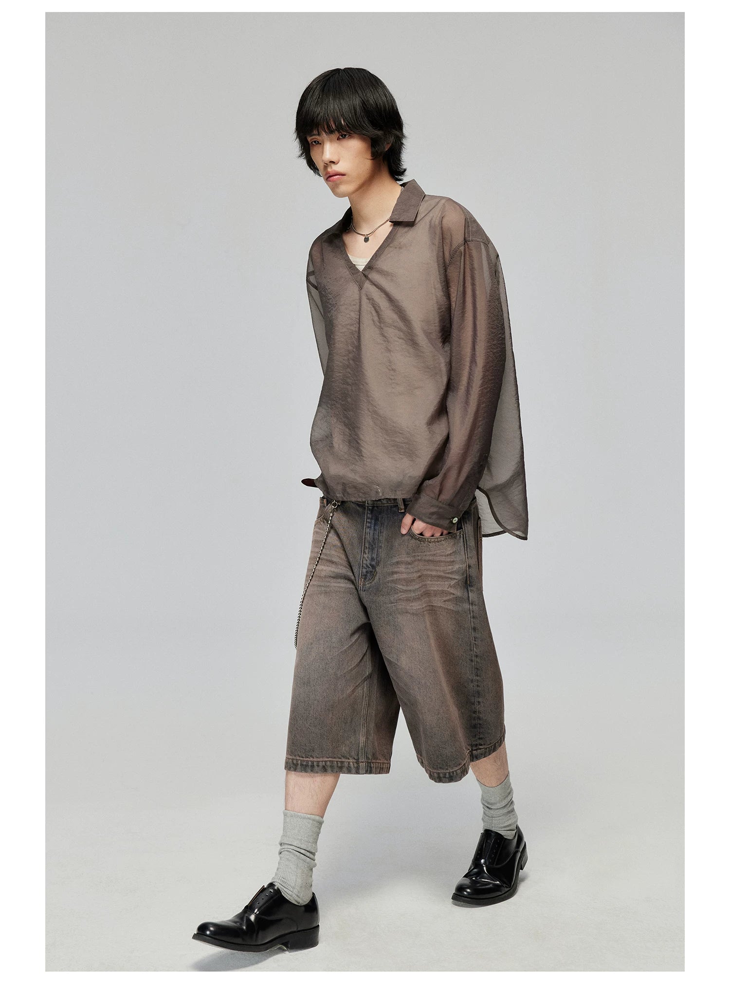 Washed Wide-Leg Denim Bermuda Shorts