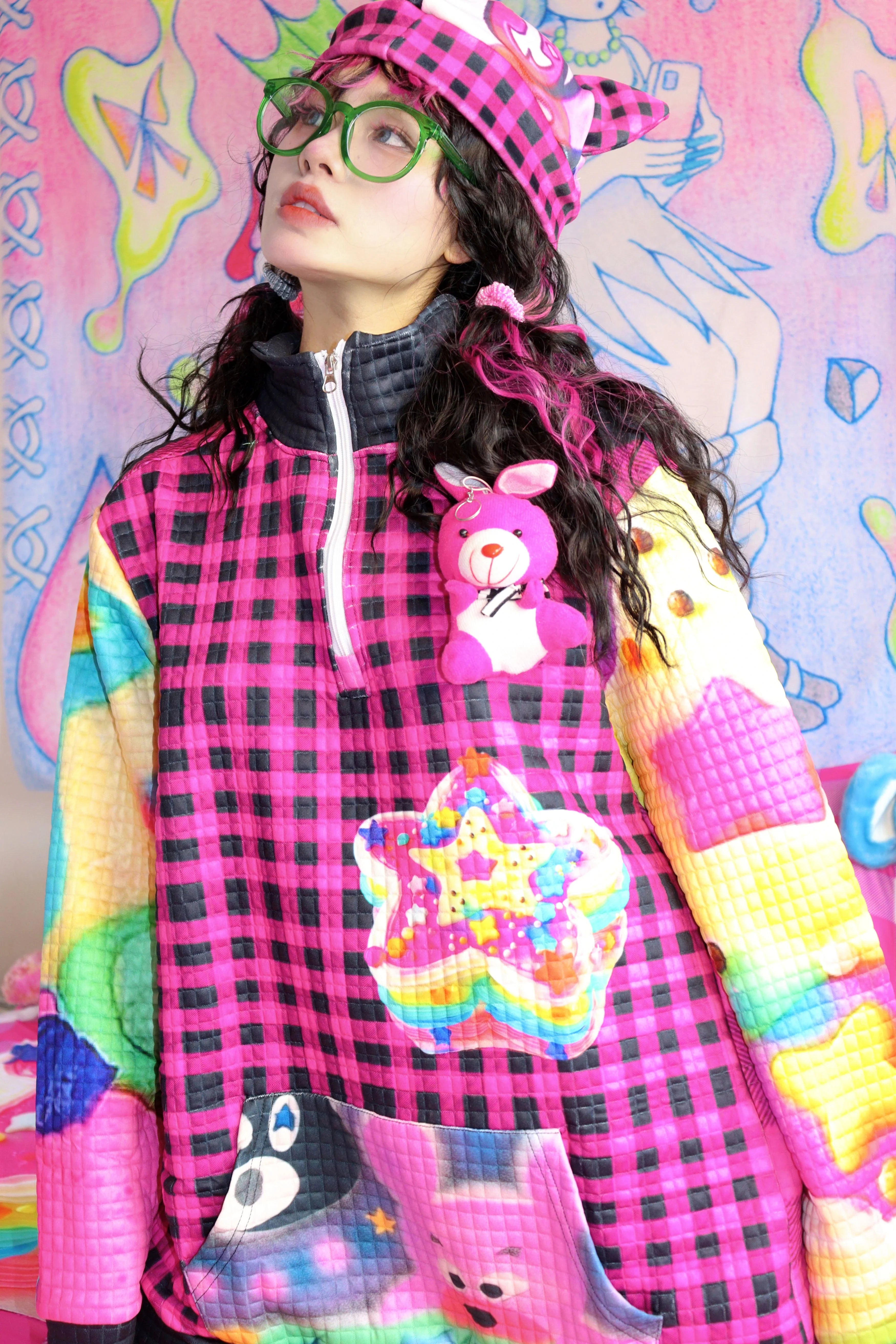 Rainbow Plaid Quilted Zip Jacket