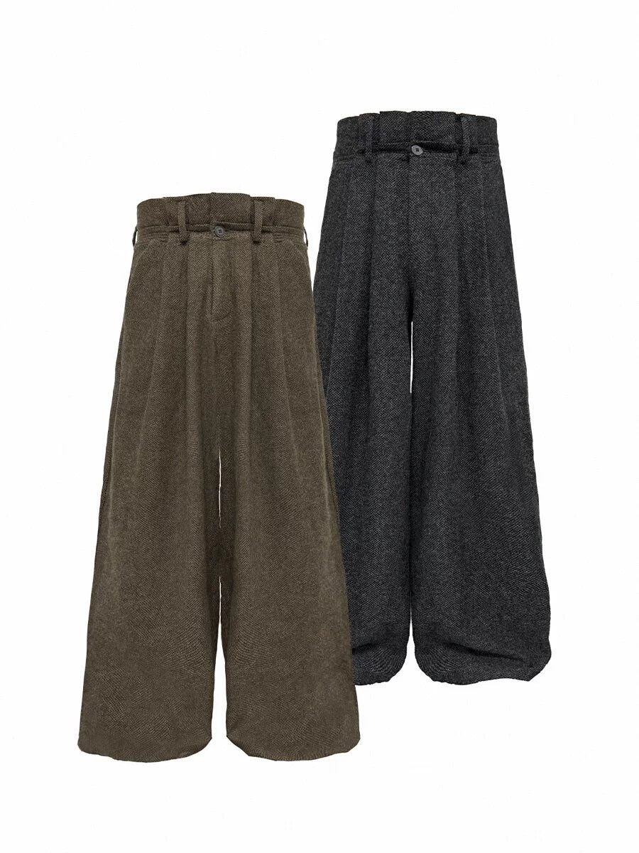 Wool Tweed High-Waist Wide-Leg Trousers