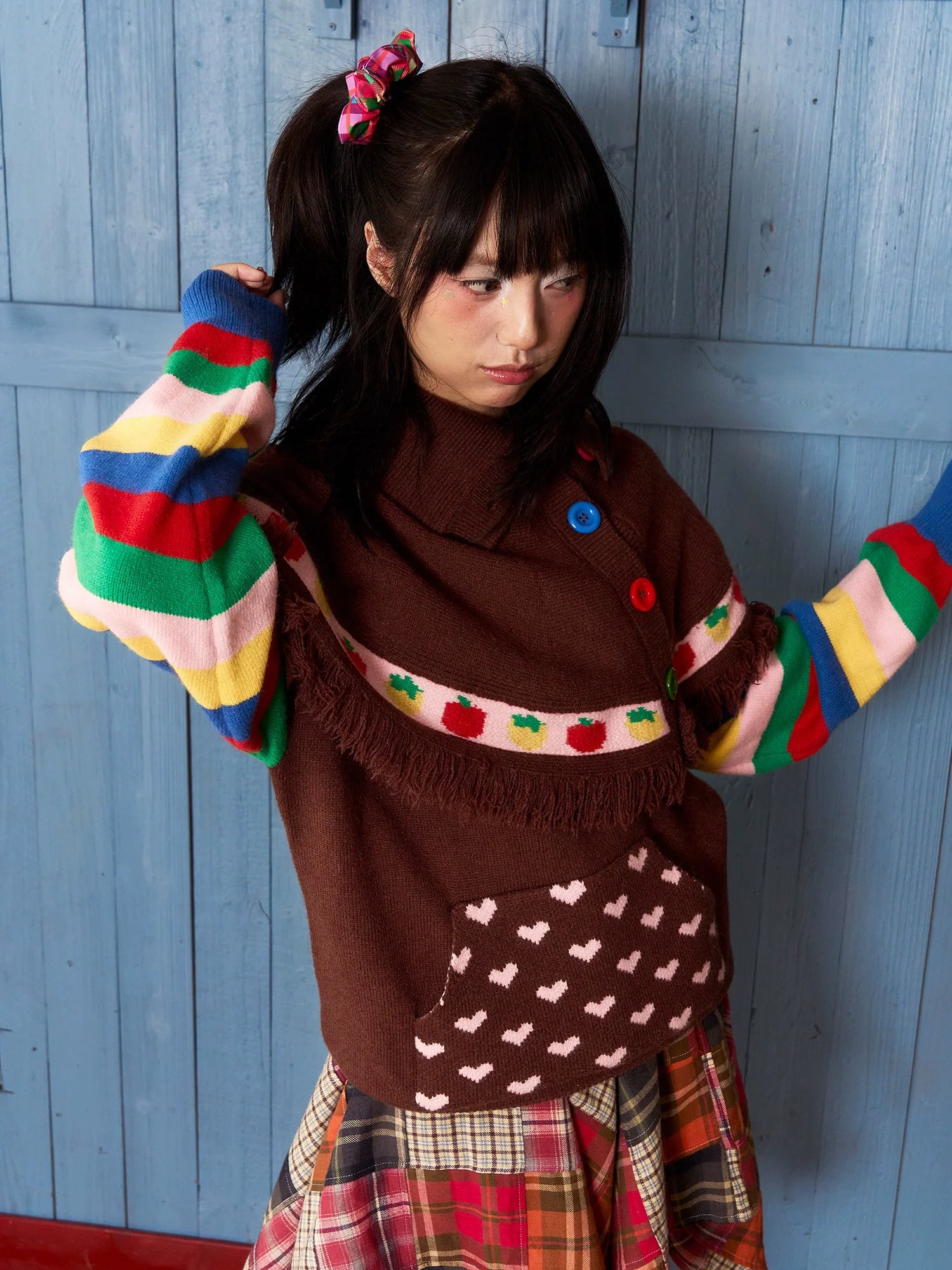 Fruity Hearts Poncho Rainbow Sweater