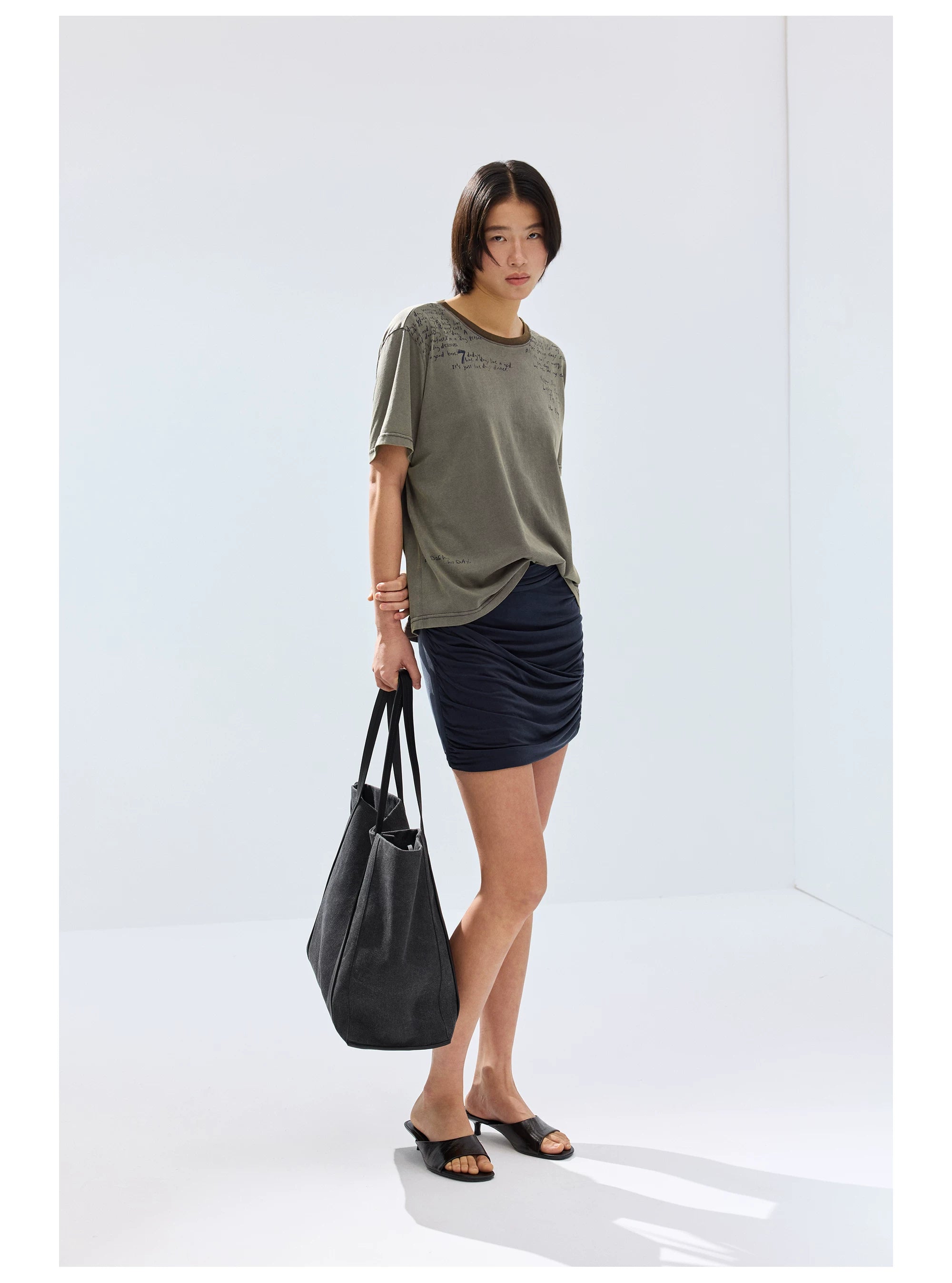 Ruched Cupro Mini Skirt