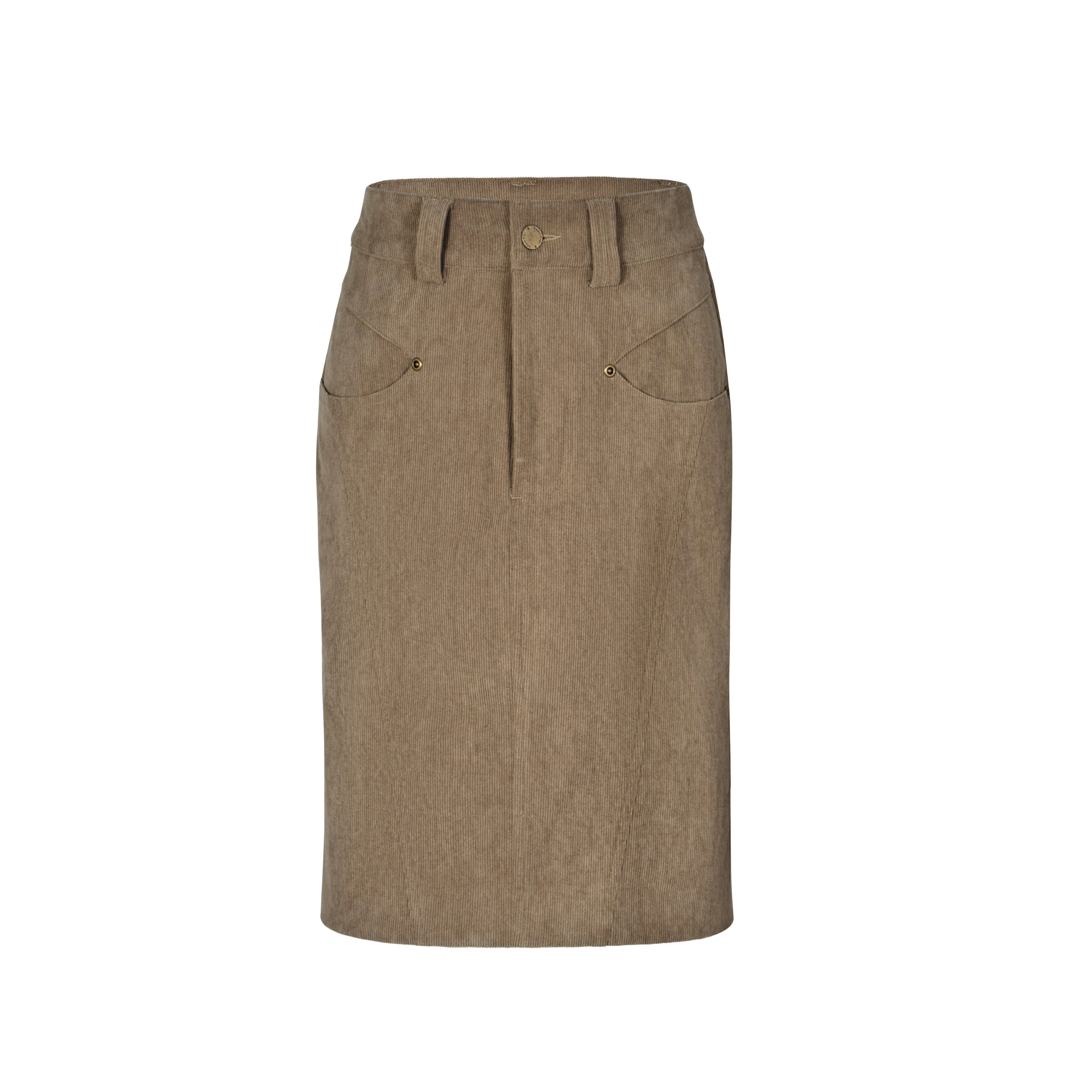 Khaki Corduroy Midi Skirt