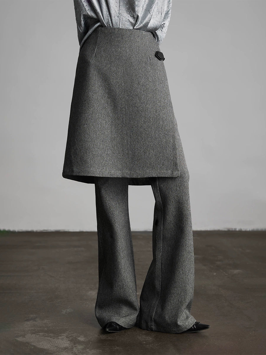 Gray Wide-Leg Suit Culottes