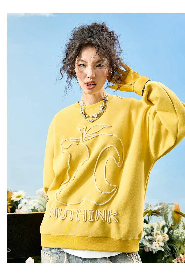 Abstract Outline Embroidered Oversized Crewneck Sweatshirt
