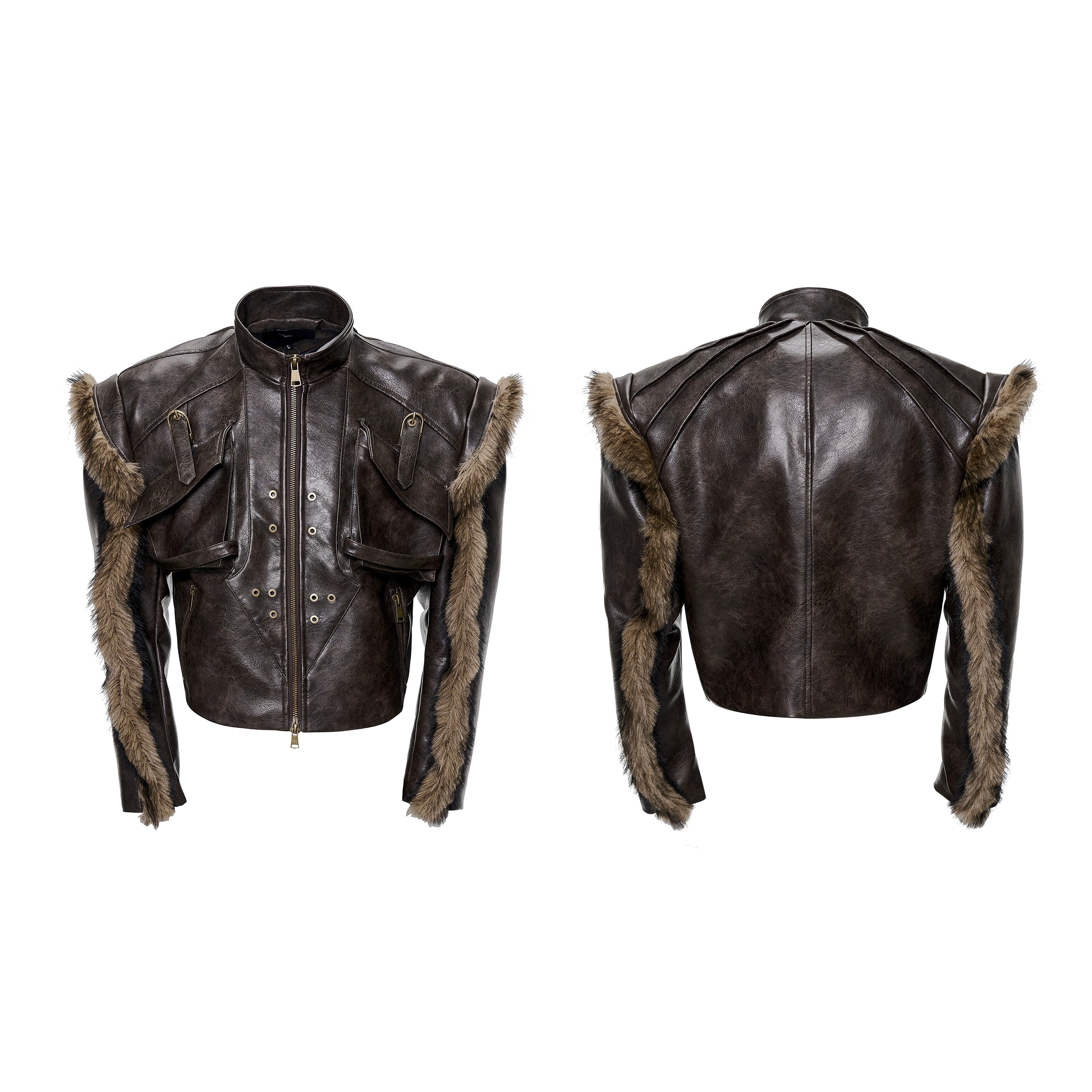 Brown Leather Fur Trim Jacket
