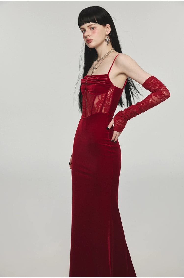 1Jinn Velvet Dress With Fishbone Straps - chiclara