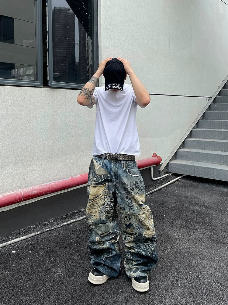 Graffiti Destroyed Street Jeans
