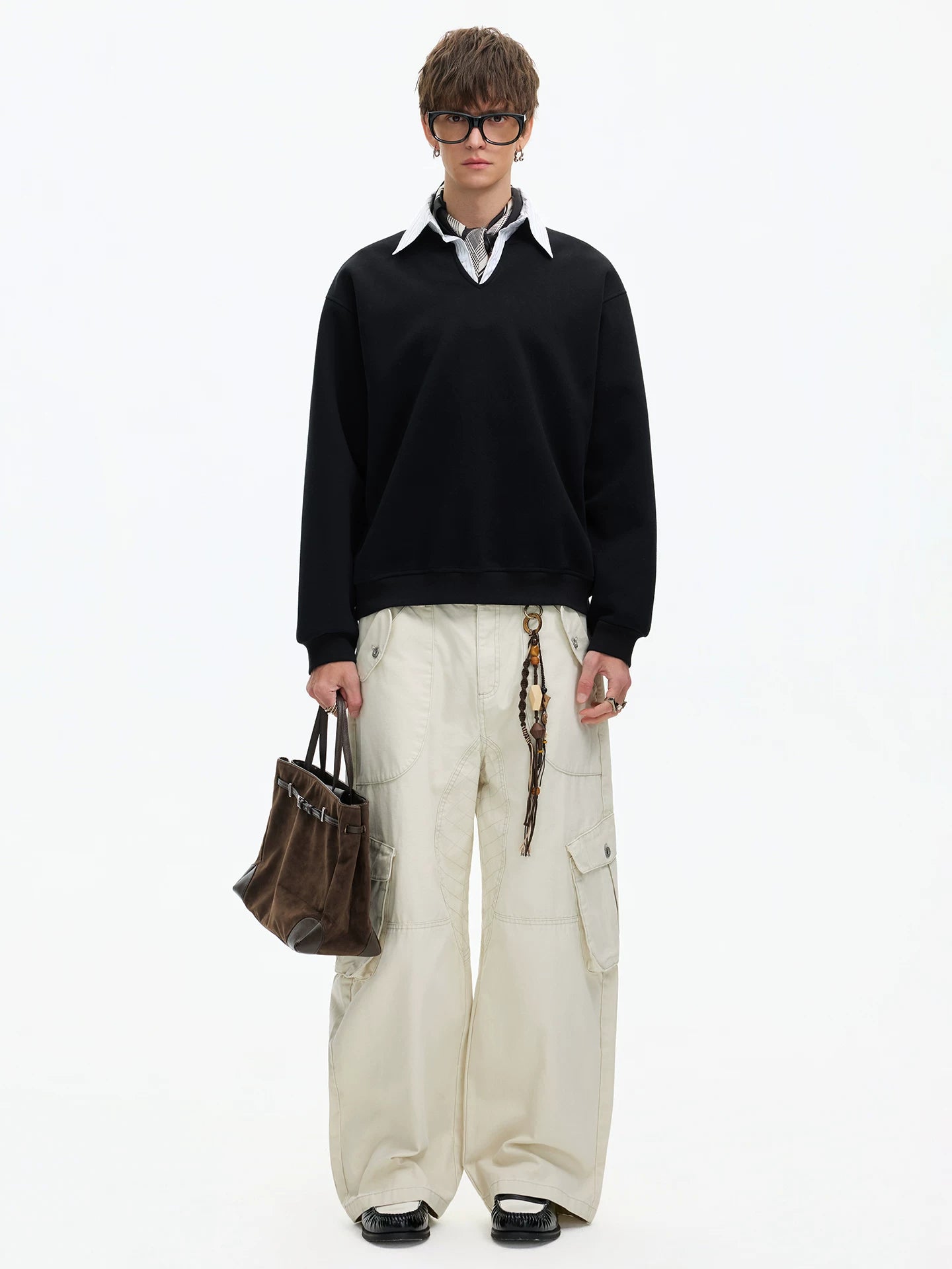 Scholarly Layered V‑Neck Sweatshirt
