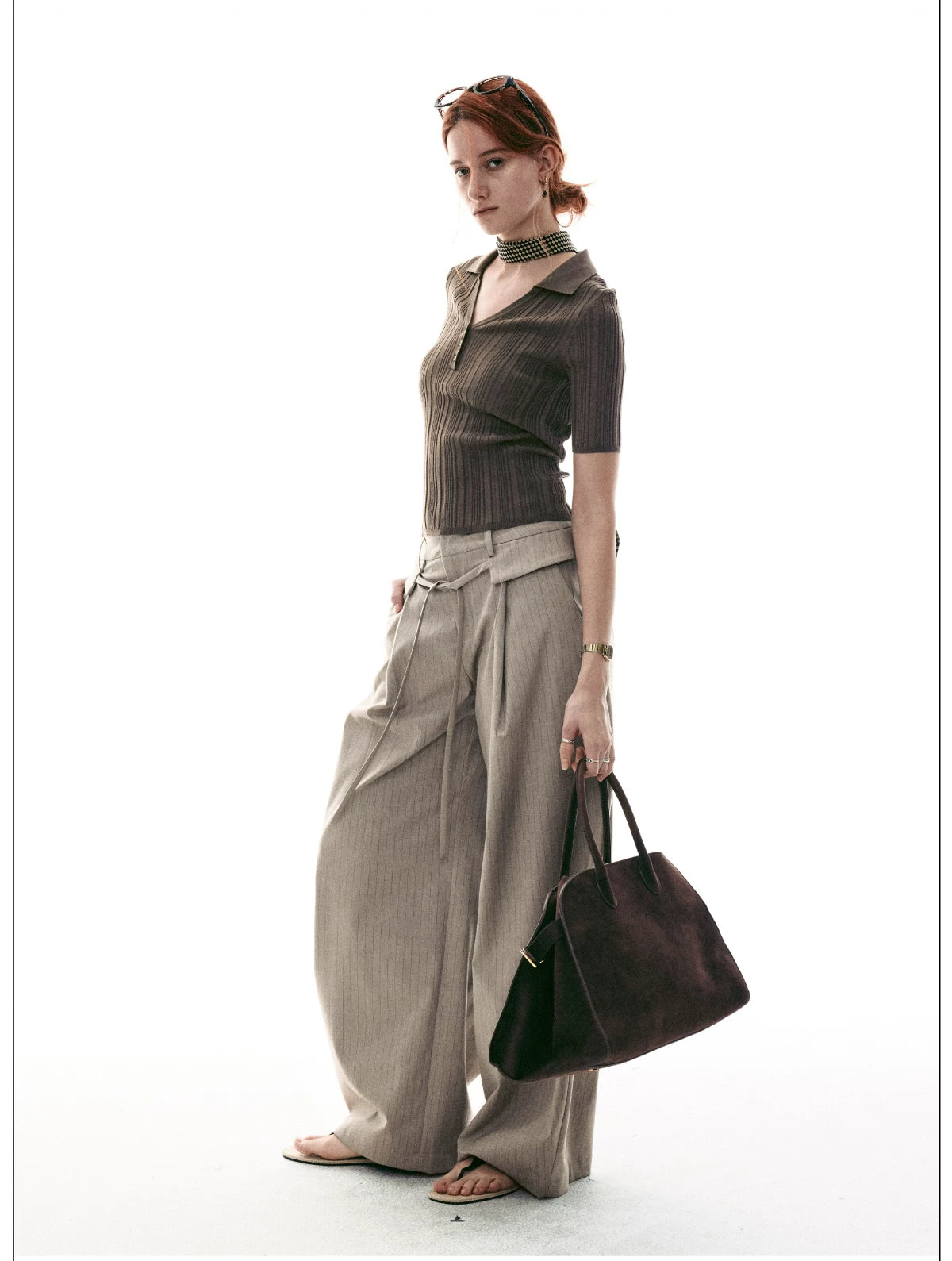 Stone Sonata Ribbed Polo Knit Top