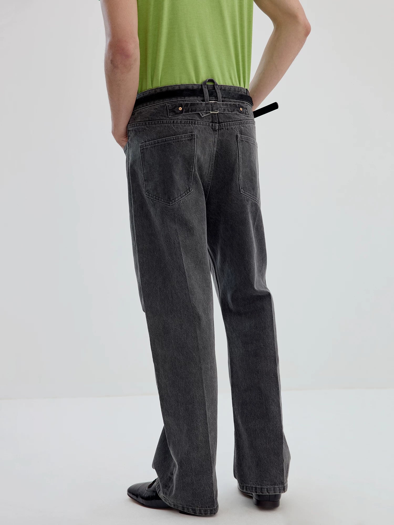 Gray Straight-Leg Washed Jeans