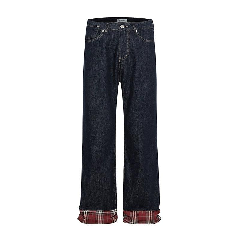 Mrnearly Plaid-Lined Wide Leg Jeans - Unisex Classic Denim With A Twist