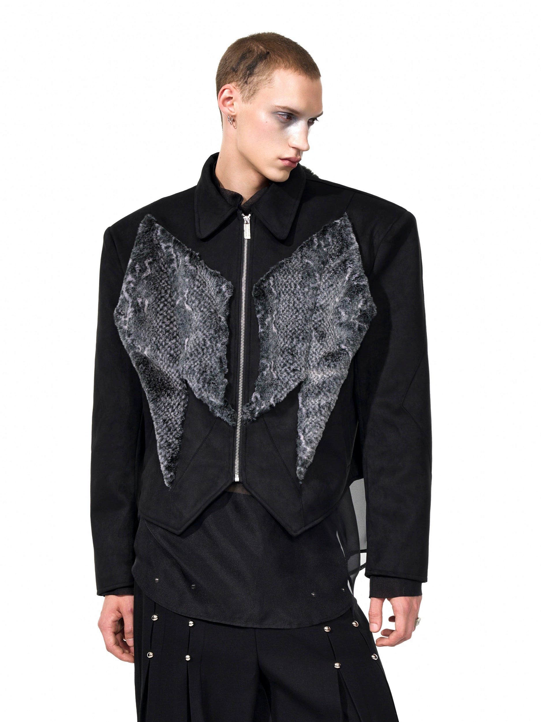 Avant-Garde Textured Cropped Jacket with Zip Front