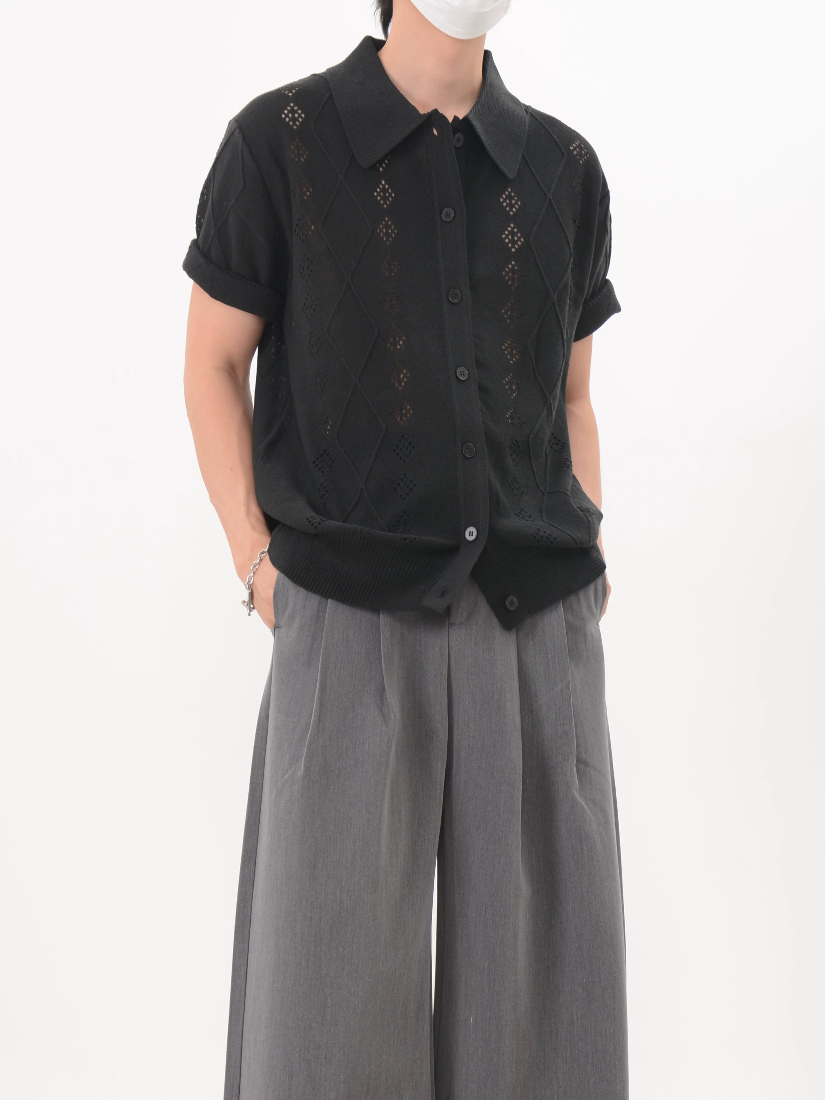 Lattice Knit Polo Cardigan