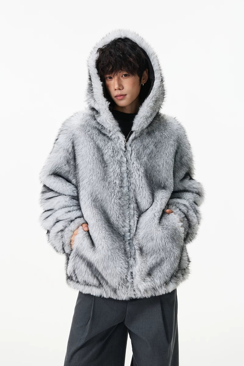 Glacier Haze Faux-Fur Hoodie Coat