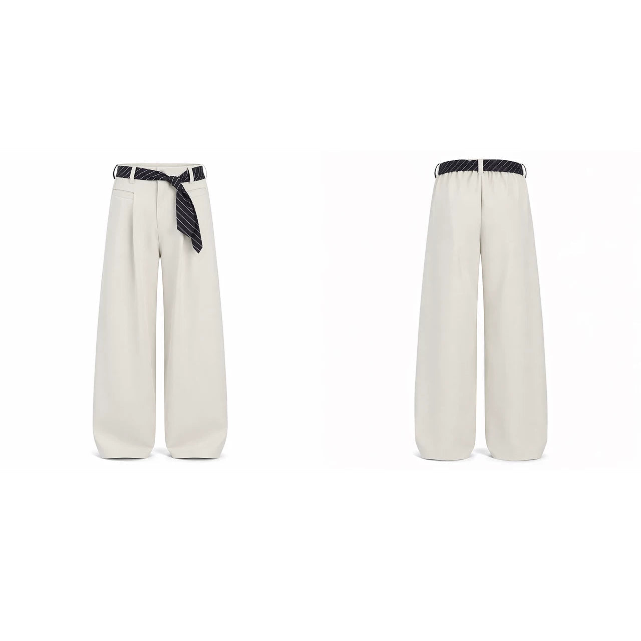 Pinstripe Belt Wide-Leg Trousers