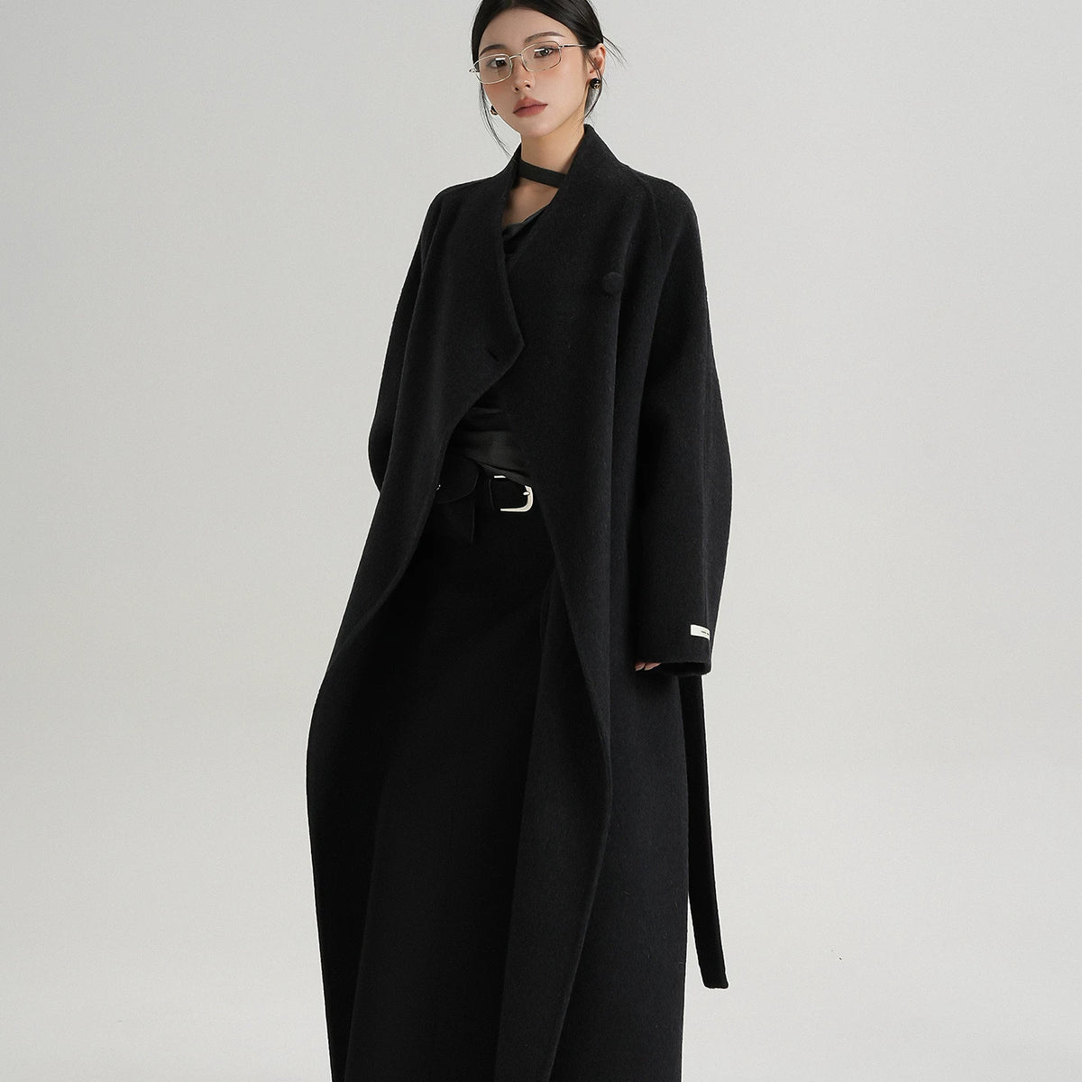 Midnight Guardian Wrap Wool Coat