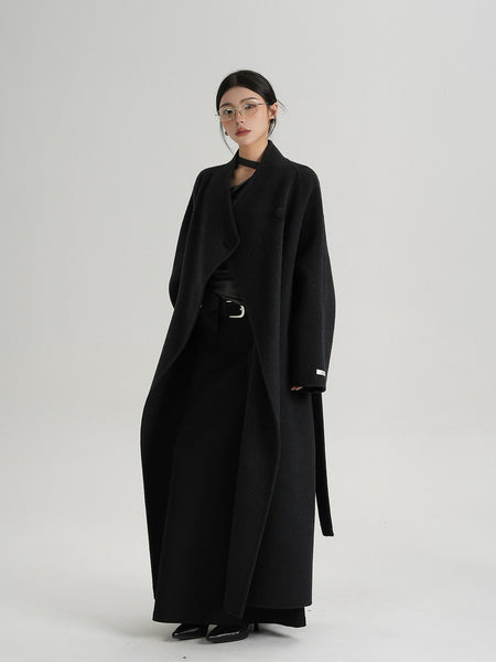 美品 東洋 GOLD MILLING WOOL WRAP COAT M ブラック Midnight Guardian Wrap Wool Coat