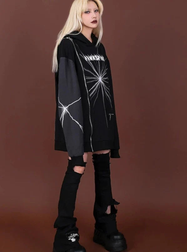 PINKSPINK Lightning Strike Asymmetric Hoodie - Black and Grey