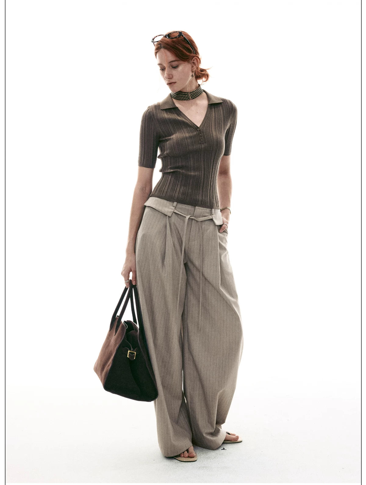 Stone Sonata Ribbed Polo Knit Top