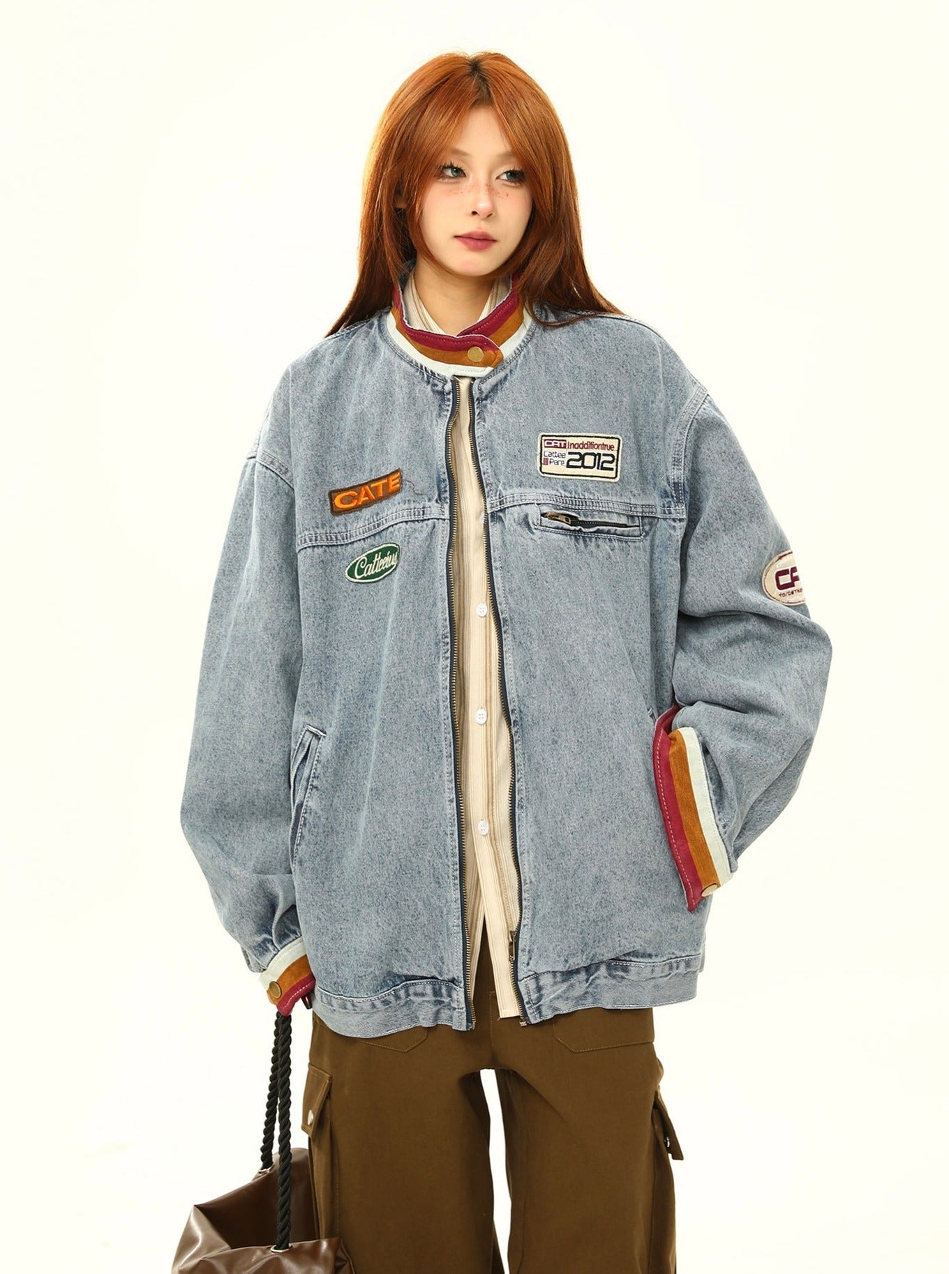 Trendy Loose Biker Stand-Up Collar Jacket