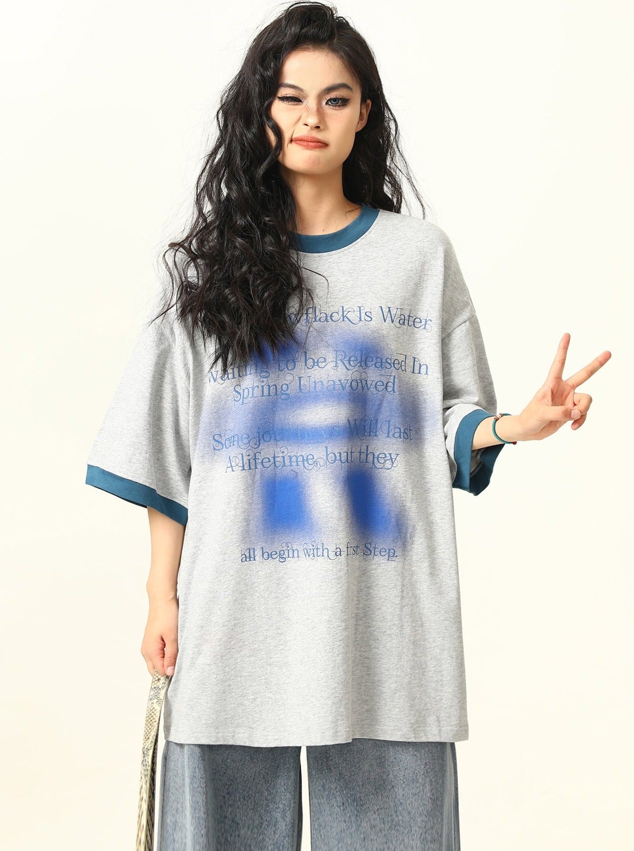 Oversized Faded Gradient Ringer T-shirt