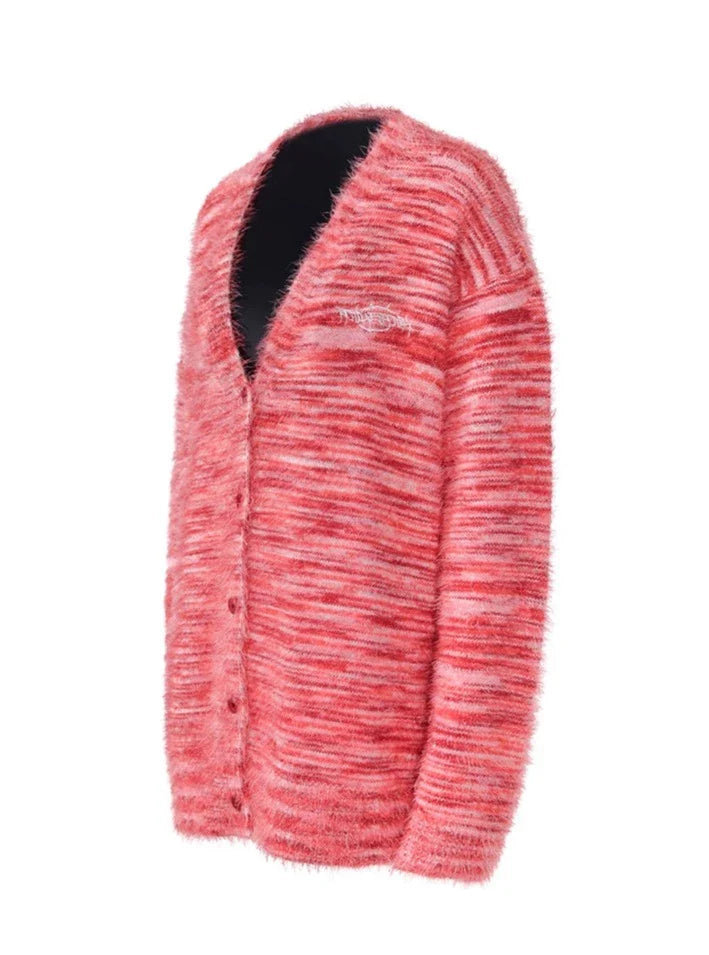 PINKSPINK Fuzzy Marled Cardigan - Coral Pink