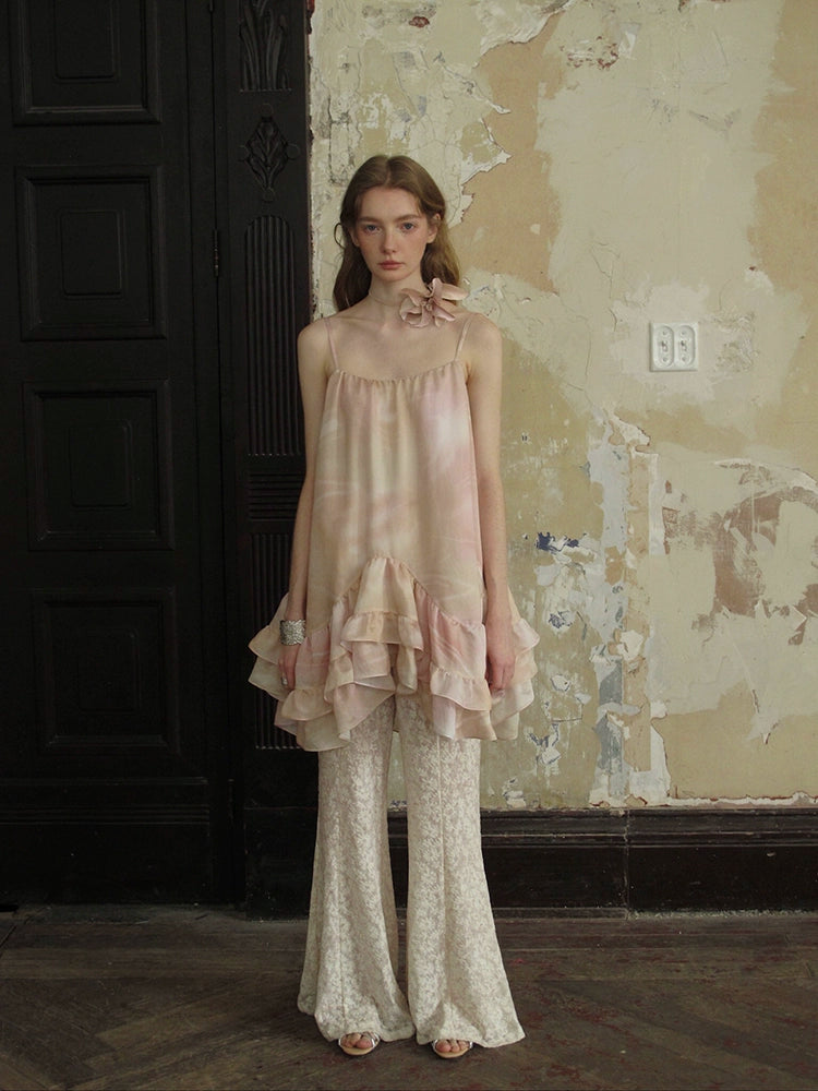 Light Pink Jacquard Flared Pants