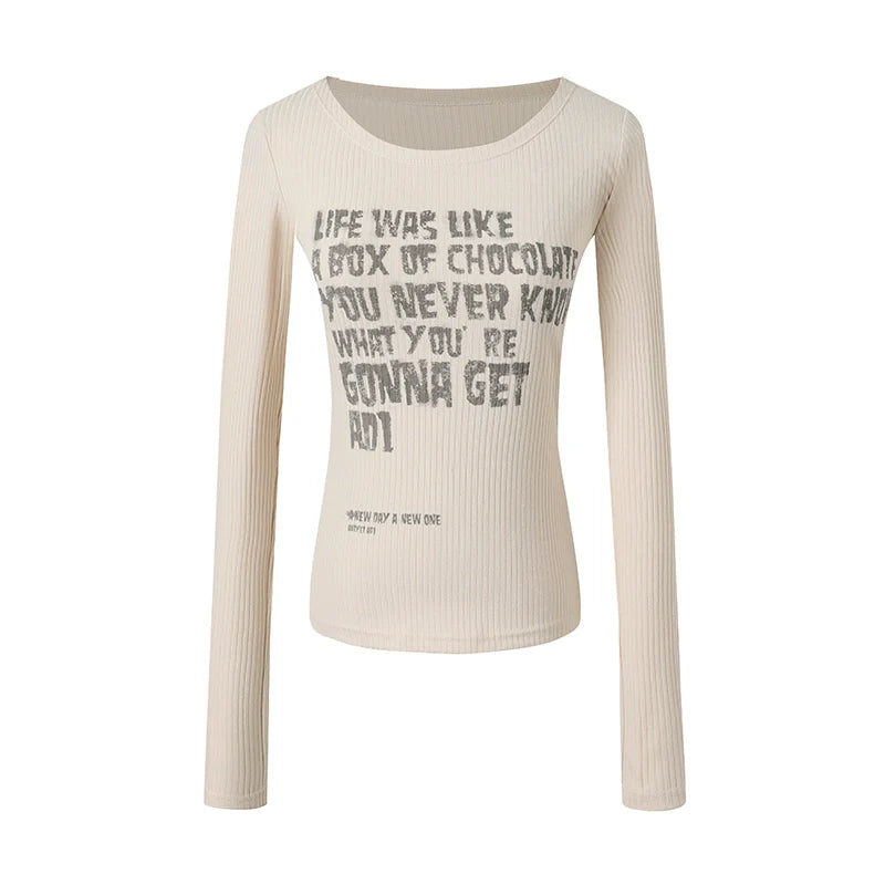 Inspirational Quote Ribbed Long Sleeve Tee: Fitted Women's Graphic T-Shirt