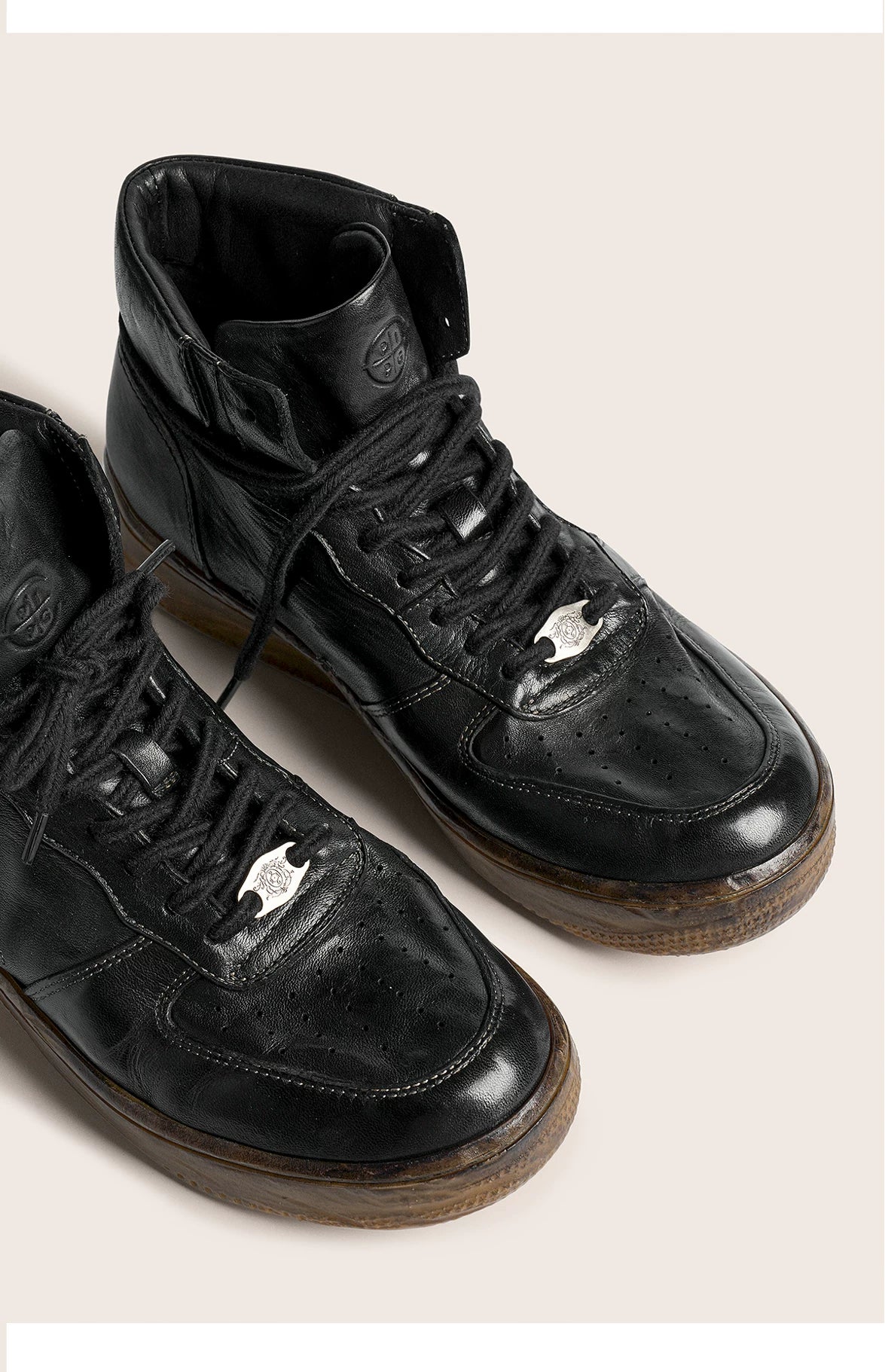 Vintage Black Leather High-Top Sneakers