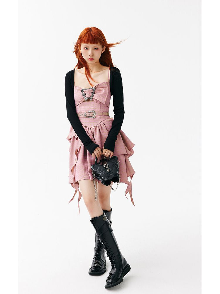 Ruffled Lace-up Corset Dress