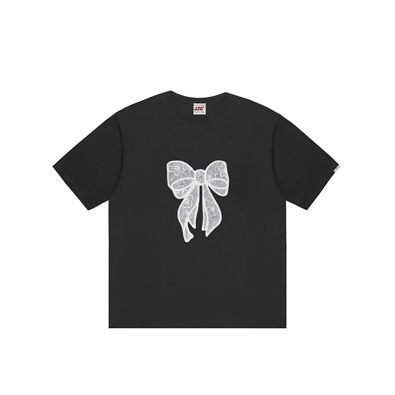 T-Shirt with Lace Bow Detail - chiclara