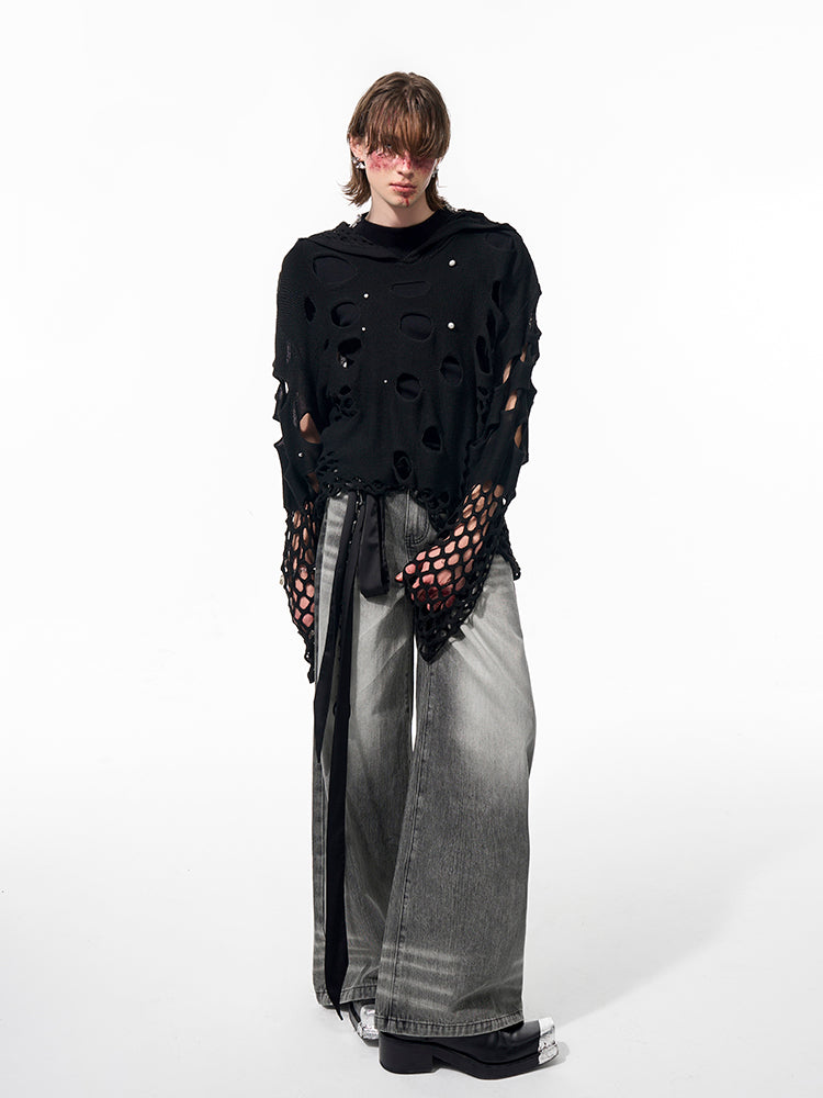 Netted Distress Hoodie